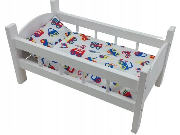 ŁÓŻECZKO DREWNIANE BIAŁE dla lalek +POŚCIEL