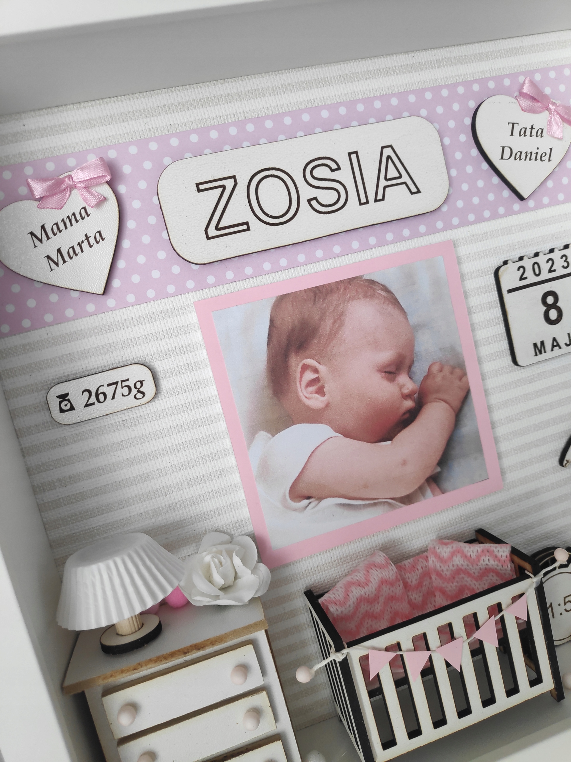 METRYCZKA 3D RAMKA NA ZDJĘCIE URODZINY PAMIĄTKA CHRZTU ŚWIĘTEGO PREZENT Wysokość produktu 27 cm