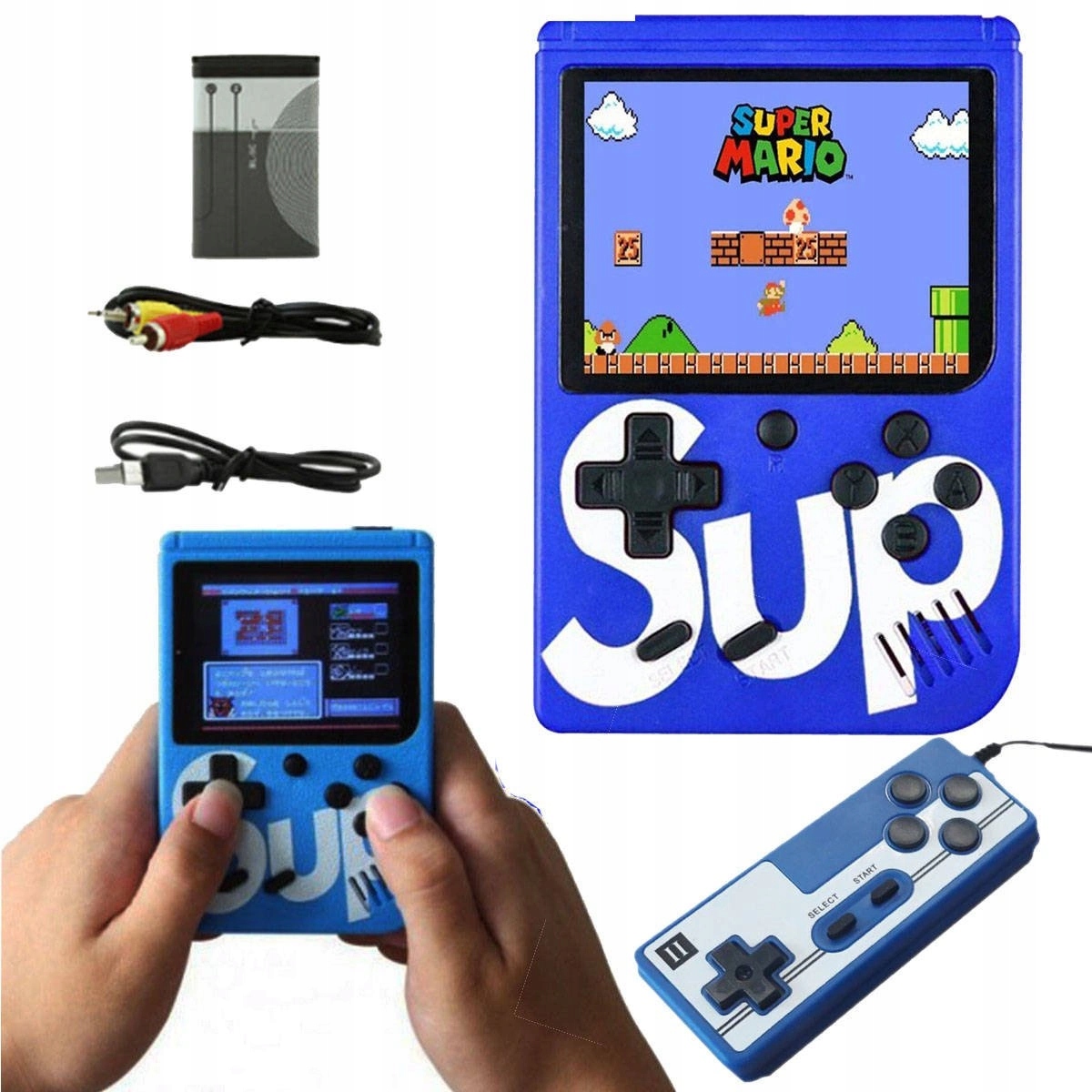 KONSOLA PRZENOŚNA RETRO MINI GAME BOX 400 GIER PAD + PAD TV KOLOROWE GIERKI