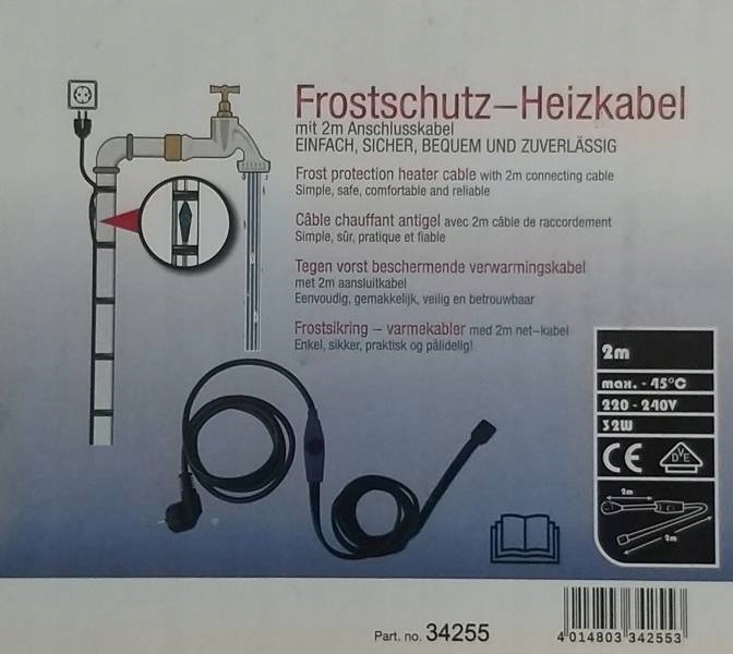 Topný kabel, topný kabel 2 m s termostatem