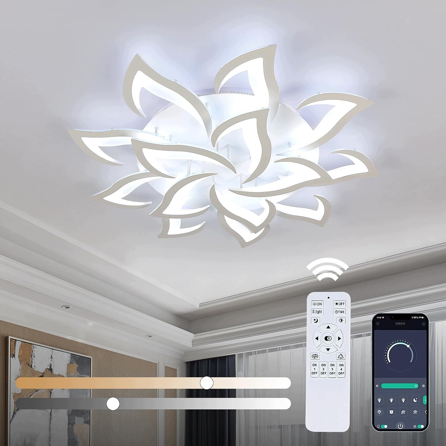 Led stropní lampa lustr bílá stmívatelná do obývacího pokoje 3000K-6500K 84W