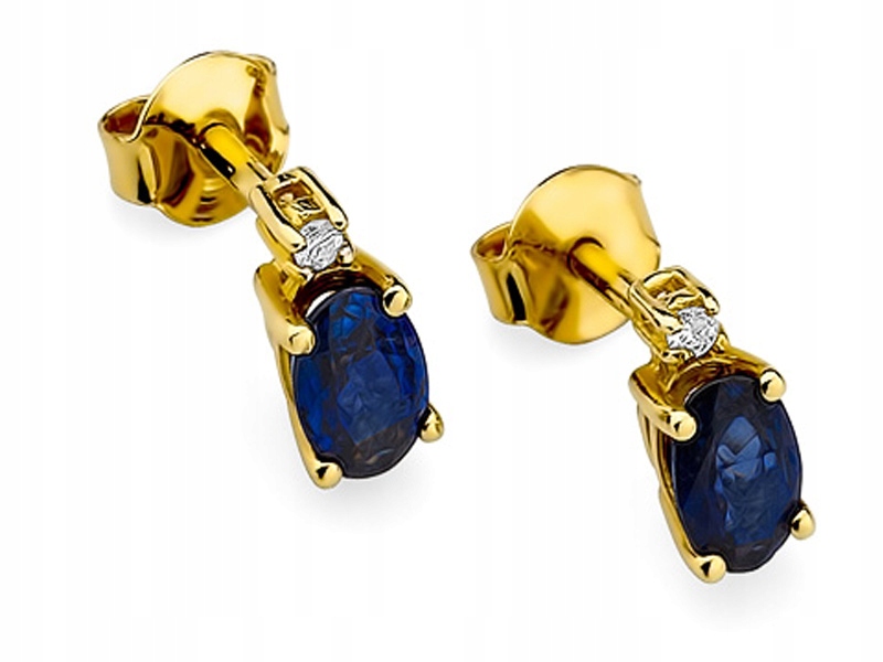 Zlaté náušnice 585 S Safíry A Brilianty 1,50 g, elegantní vzor jako dárek