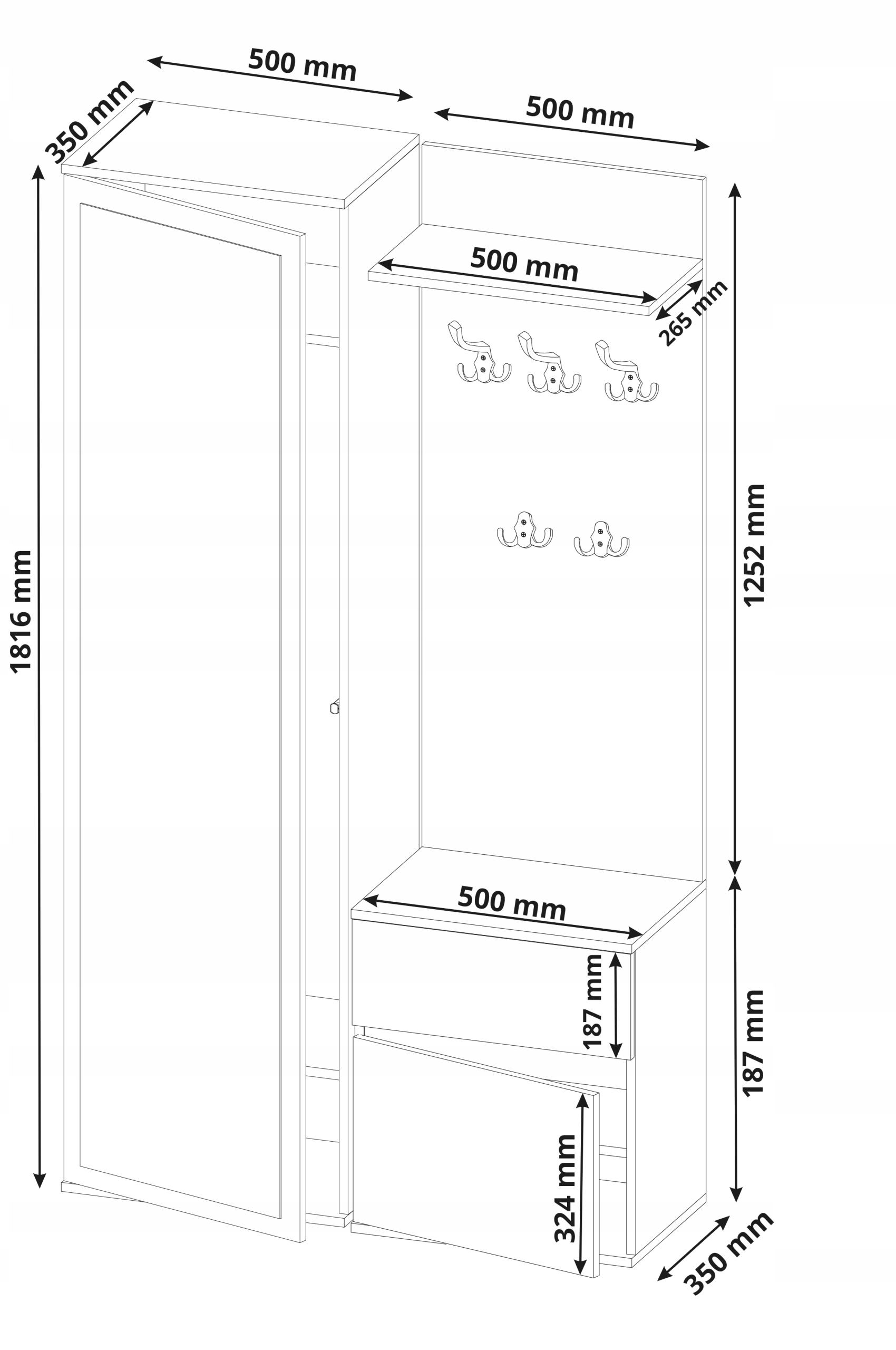 Garderoba szafa lustro wieszak szafka na buty antracyt mix artisan V-5 PL