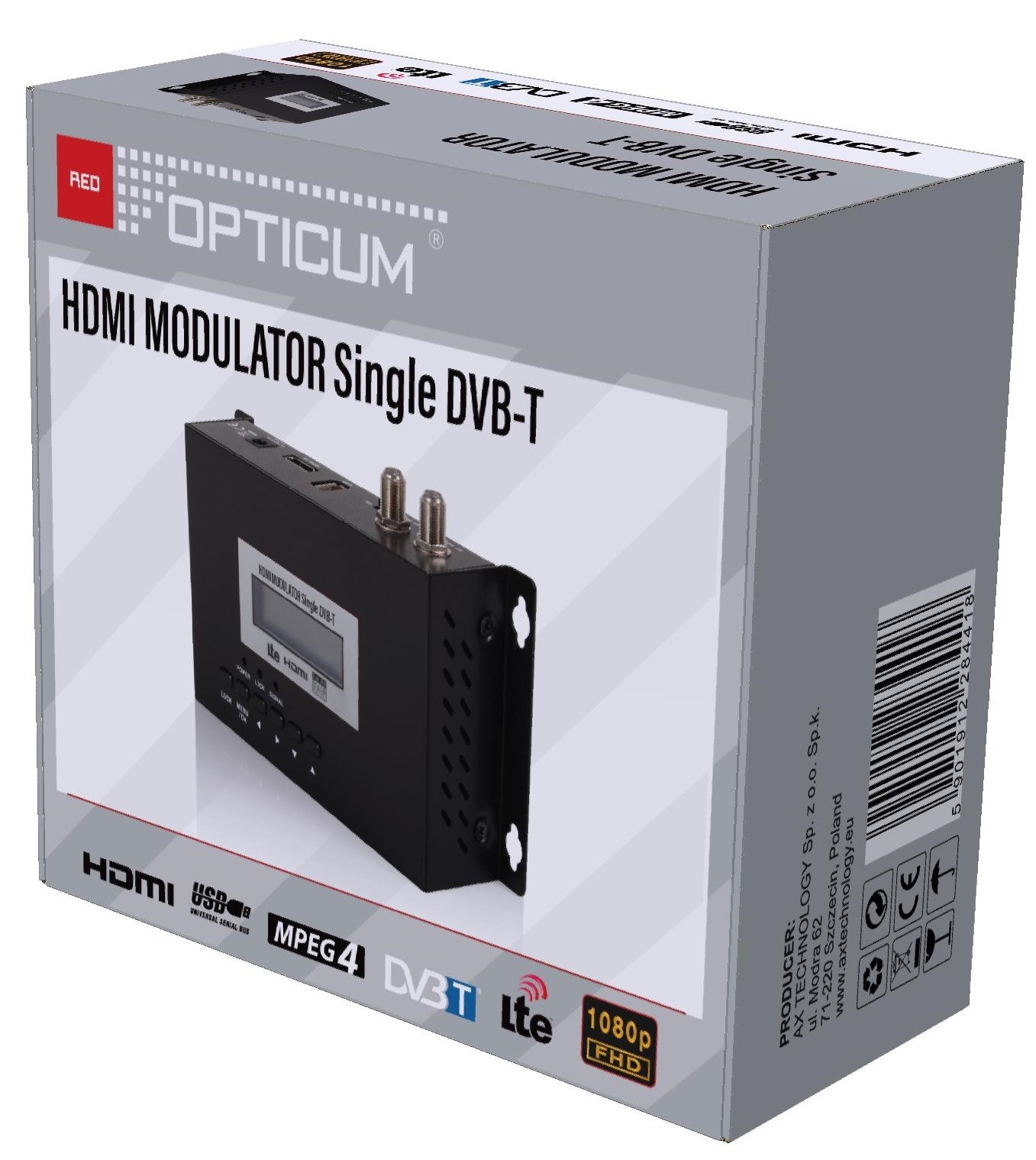 Modulator Cyfrowy Sygnału HDMI RF IN DVB-T MPEG4 Waga produktu z opakowaniem jednostkowym 1 kg