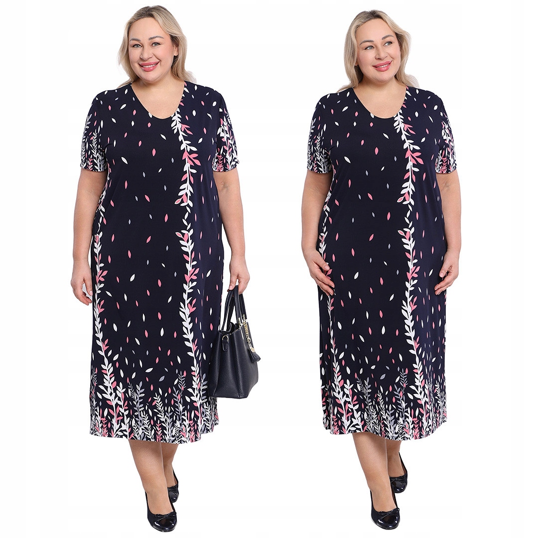 Tmavě modrá šaty s růžovým vzorem plus size velikost 56/58