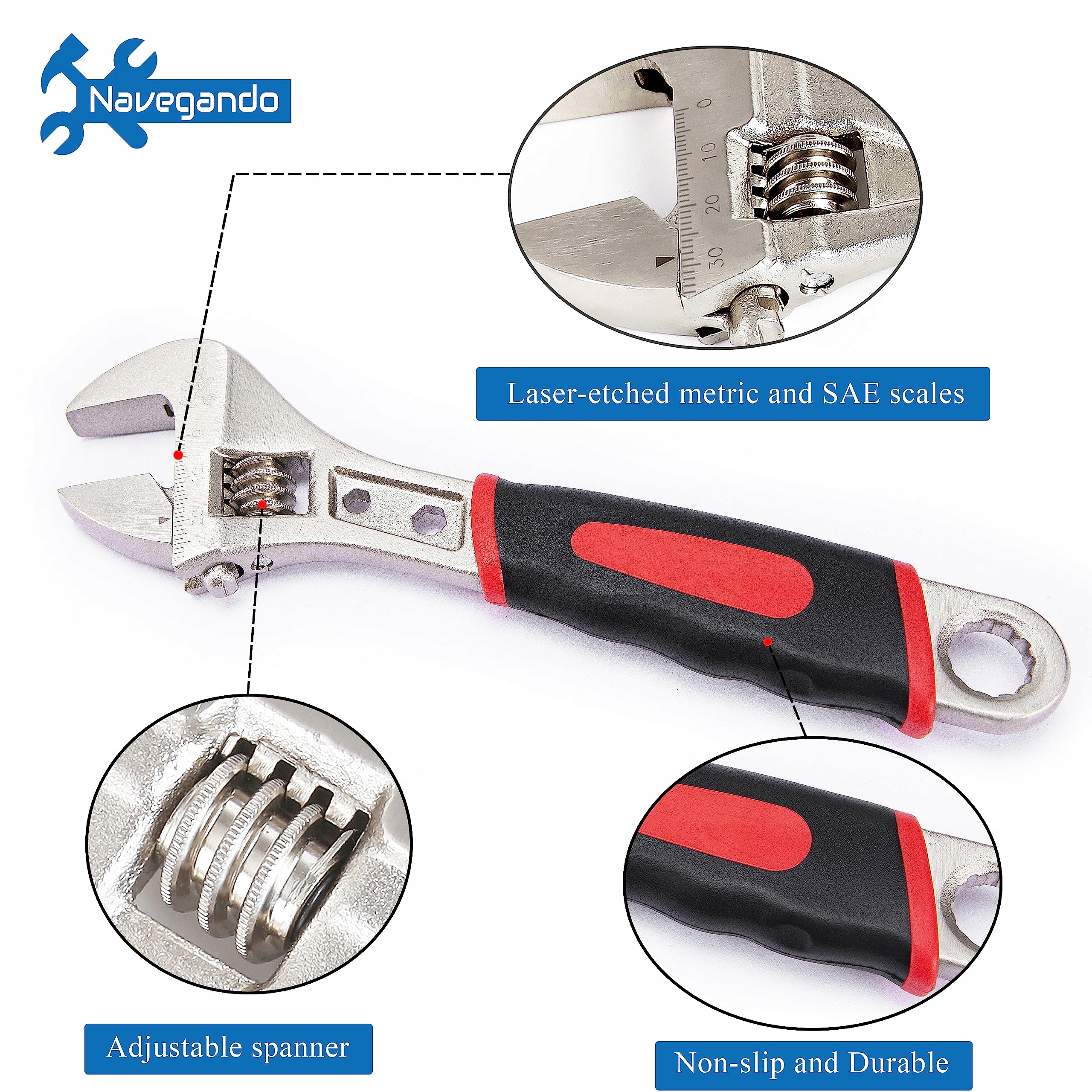 NAVEGANDO Zestaw Kluczy Nastawnych 3-cz. Ergonomiczny Uchwyt 150-250mm — miniatura 2