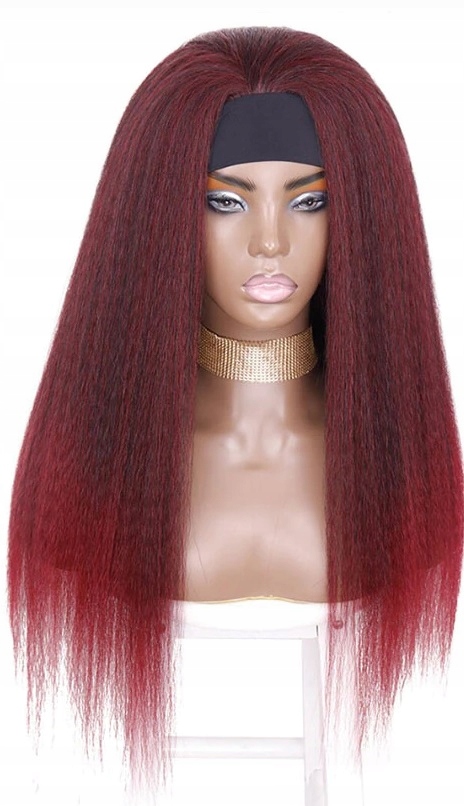 

Peruka Z Opaską Długa Afroamerykańska Burgundowa