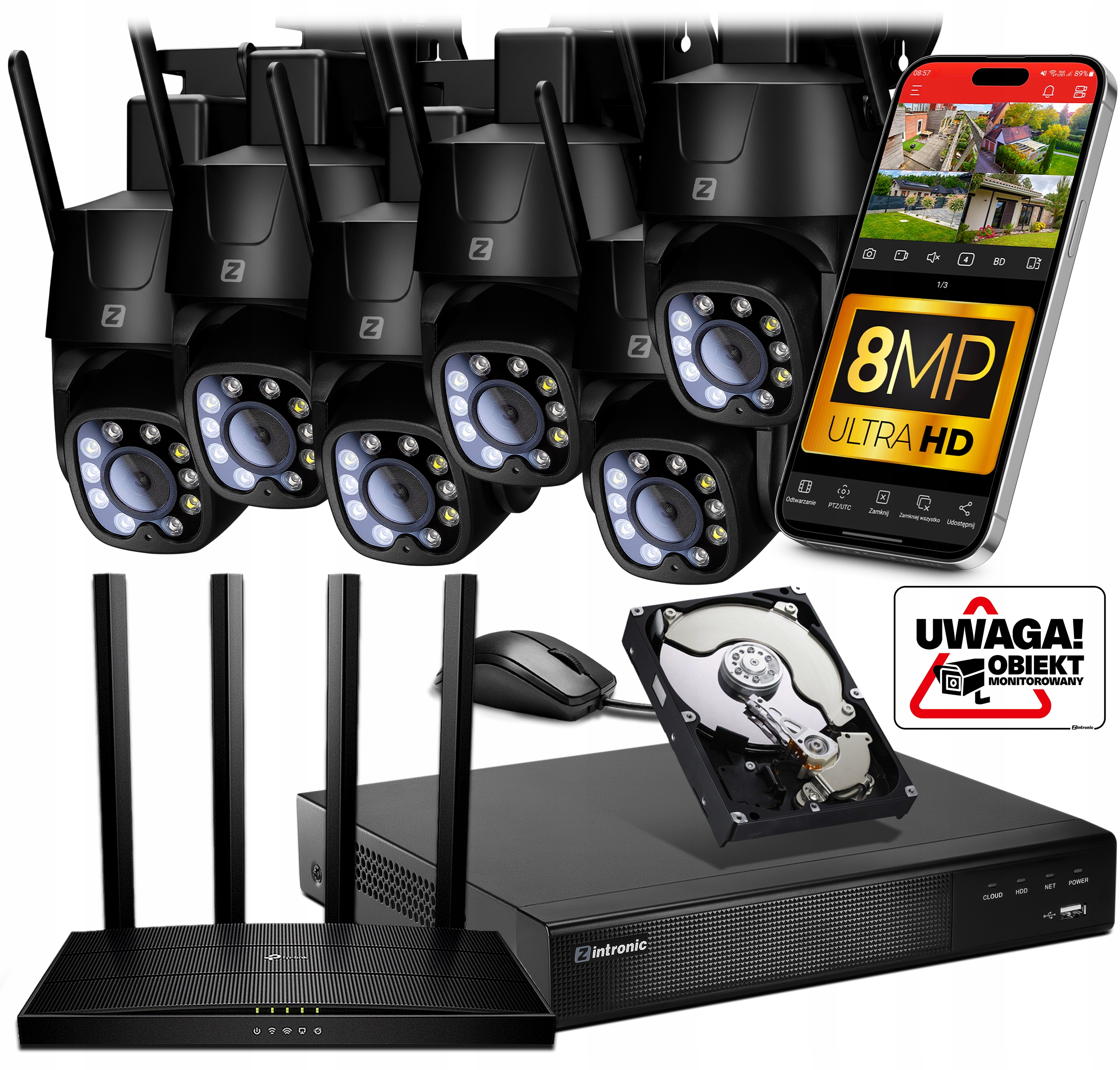 Sada pro Monitorování 6x WiFi Ip kamera 8MPx 4K Uhd Detekce Lidí černá