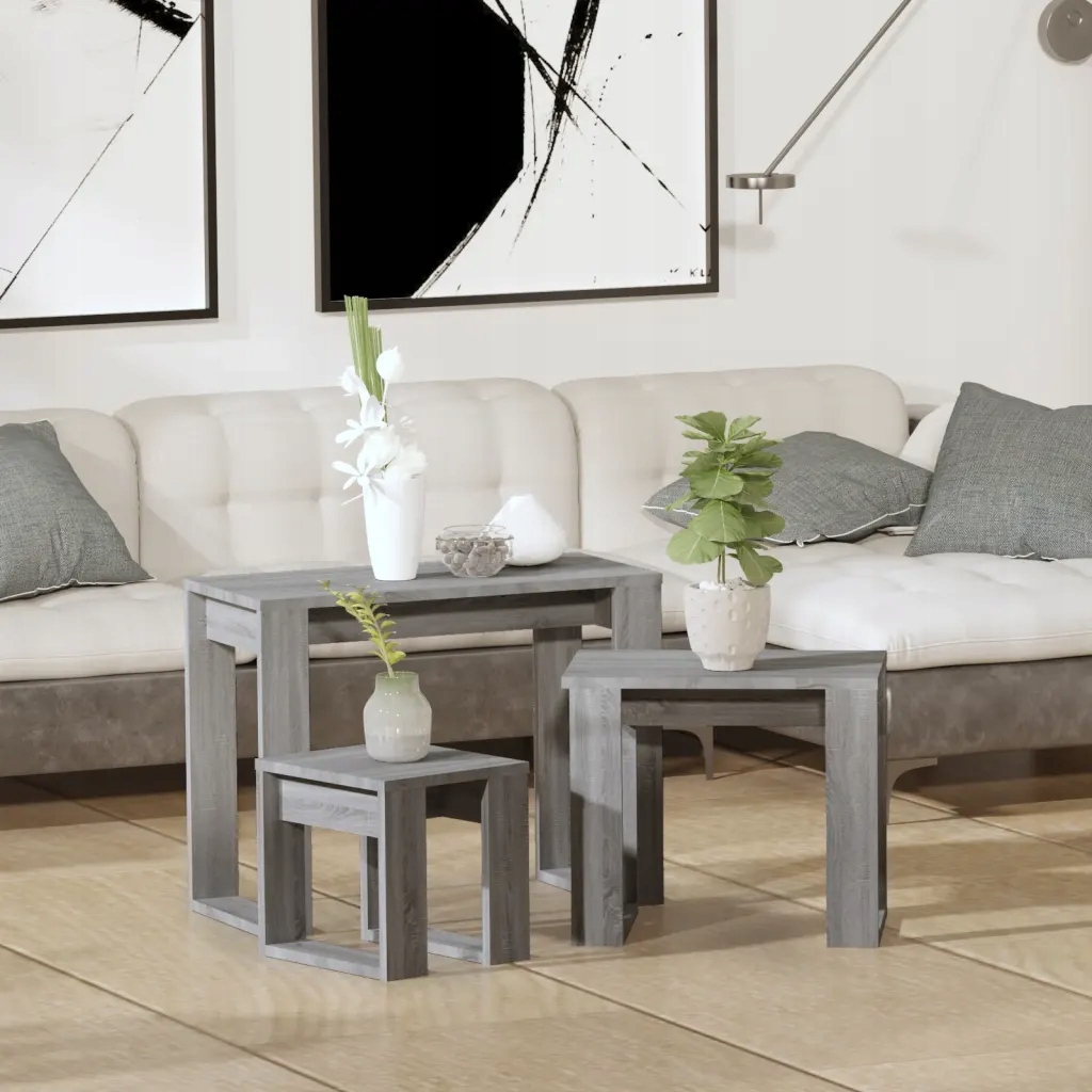 Petrashop Hnízdové stolky 3 ks šedé sonoma kompozitní dřevo Šedá 815223