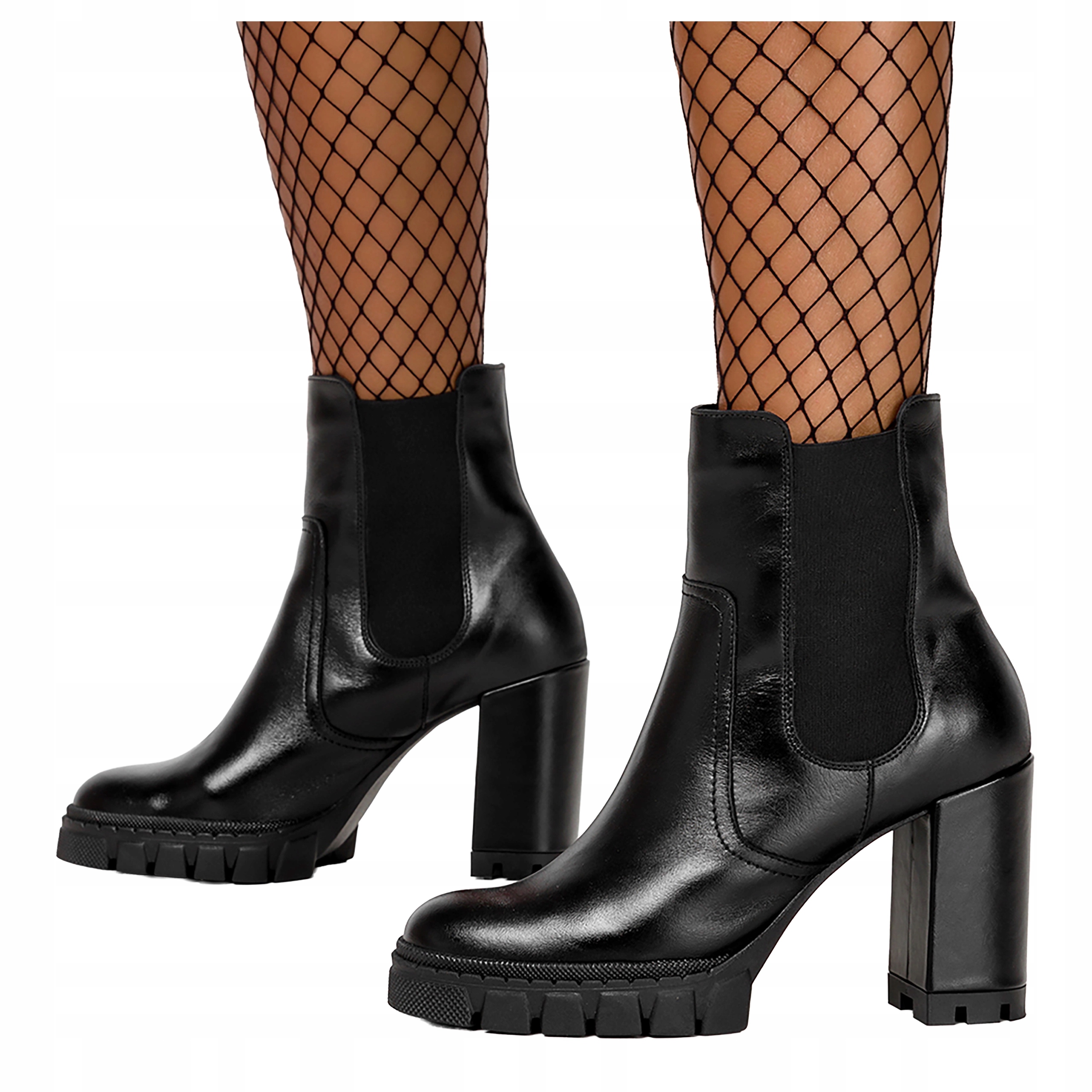 Černé dámské kotníkové boty Na Sloupku Pohodlné S Gumami Módní Kožené Polské r 39