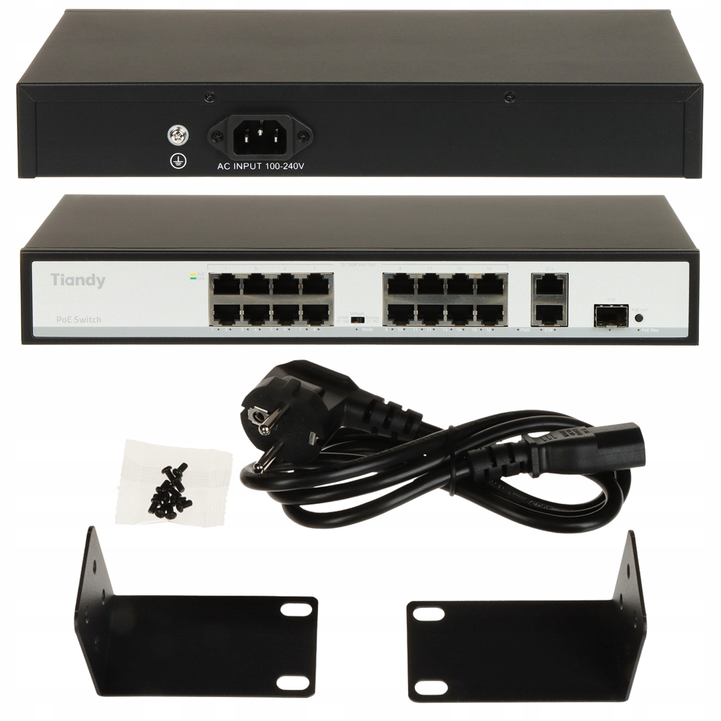 Switch PoE Tiandy TC-P3S019 SPEC:H/1621/AT/180 16-portový Uplink Sfp RJ45