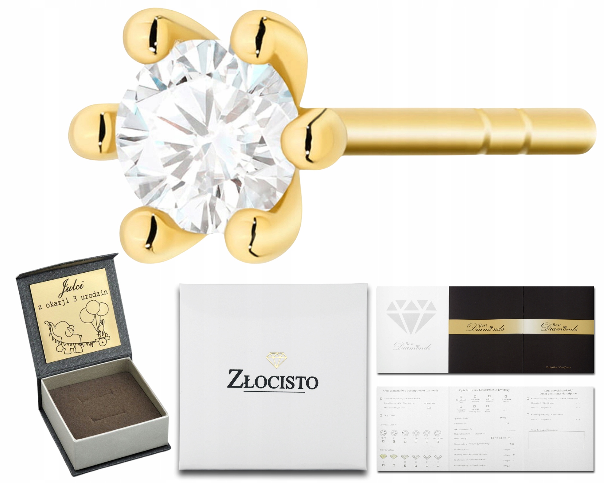 Zlatý Náušník 1 Ks S Diamantem Briliantem Helix Tyčinka Šroub Zlato 585