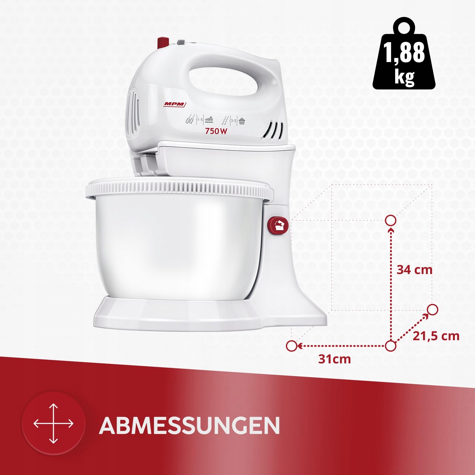 MPM Robot Kuchenny 750W 3L BPA Free 5 Prędkości Turbo Stal Nierdzewna — miniatura 3