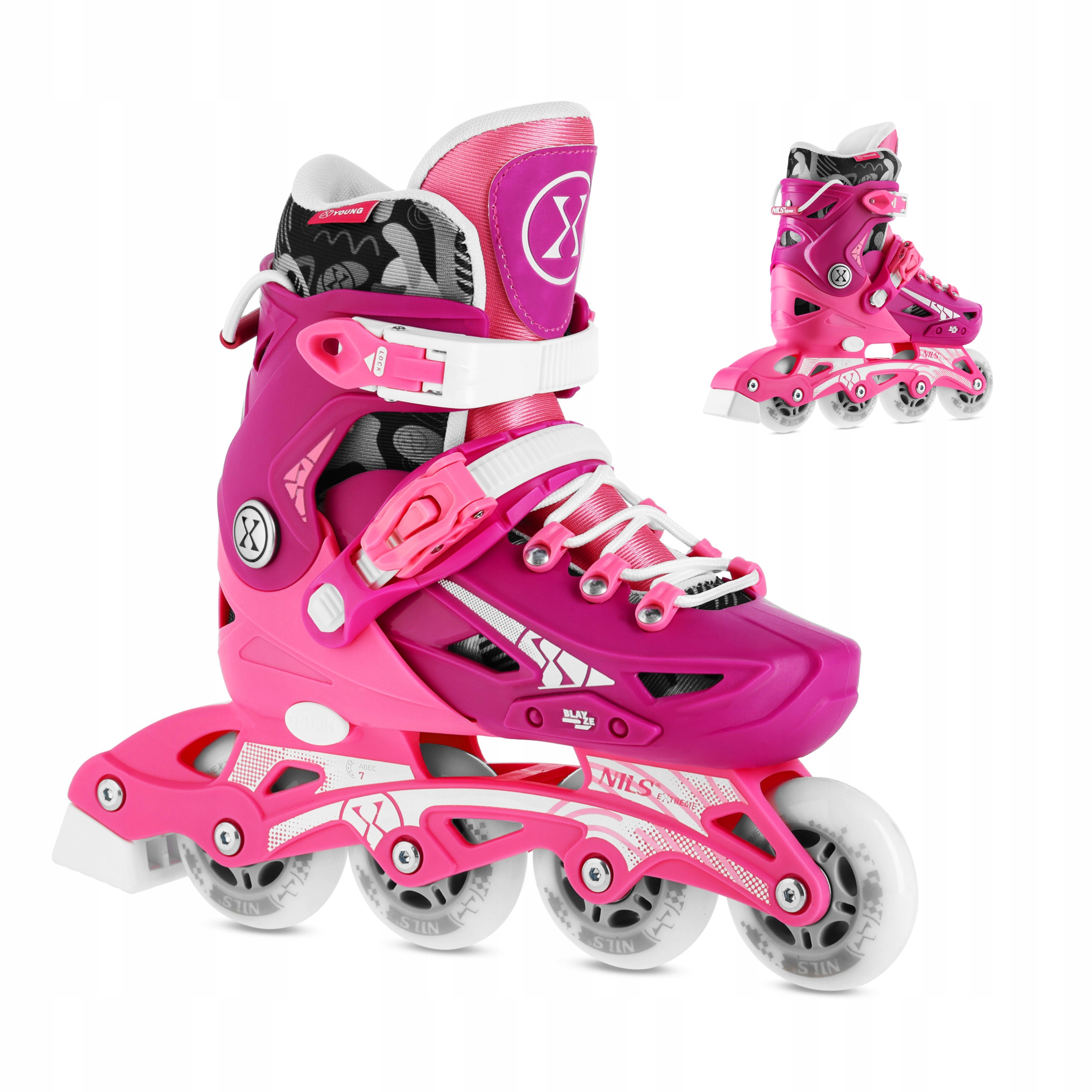 Rolki dla dziewczynki regulowane różowe kauczuk 35-38 Nils Extreme