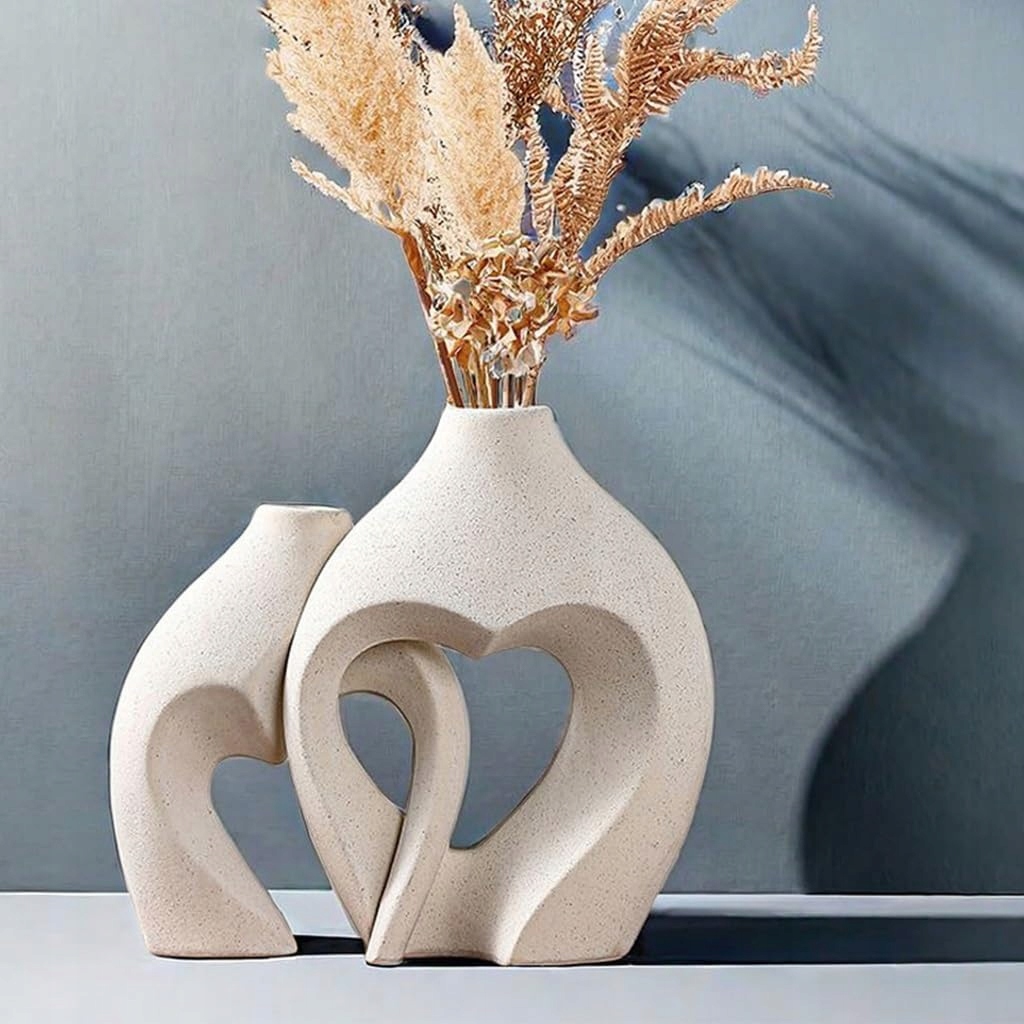 Sada Keramických Váz Boho, 2 Kusy, Bílá, Moderní Váza 20.7 cm