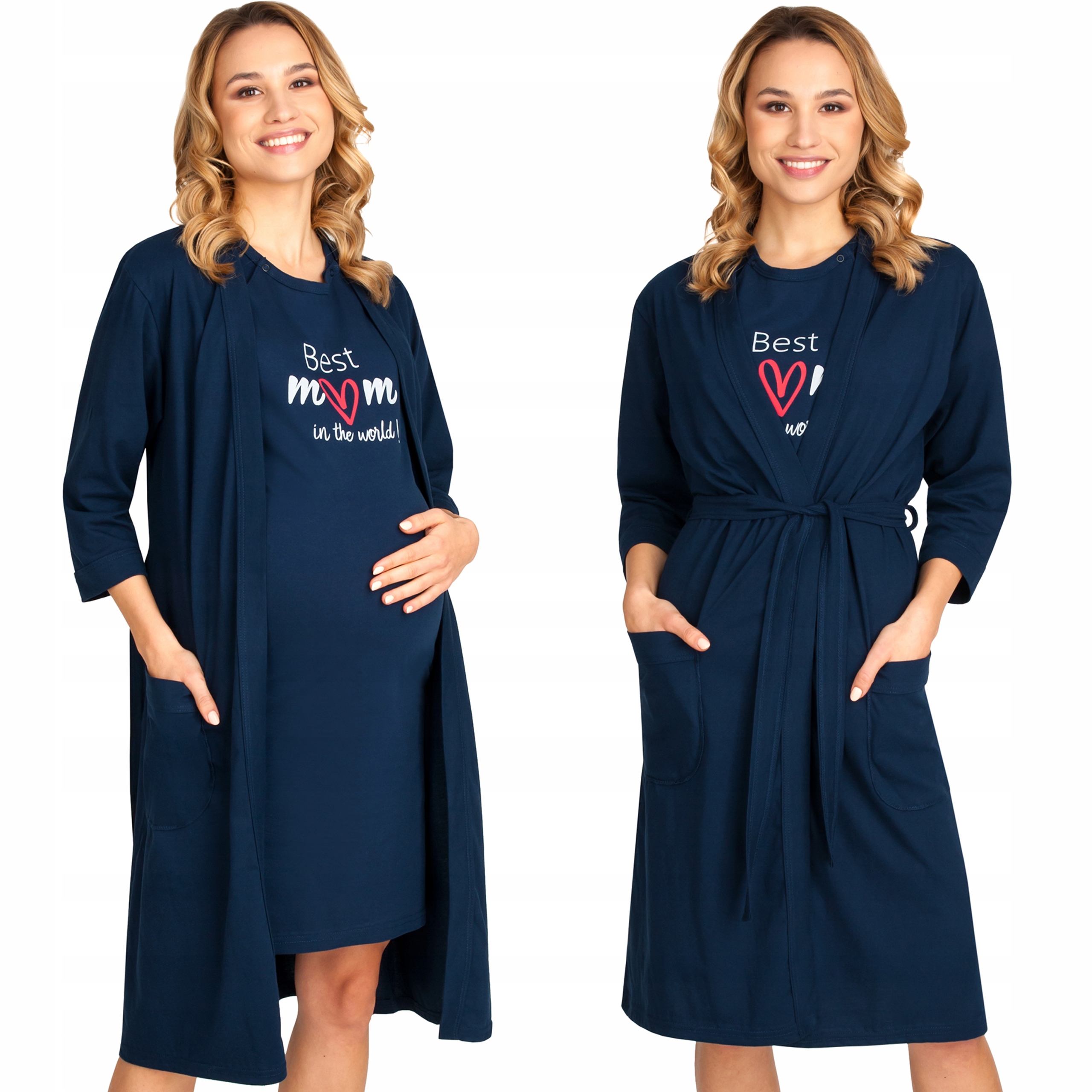 KOSZULA DO KARMIENIA SZLAFROK CIĄŻOWY KOMPLET Rękaw krótki rękaw