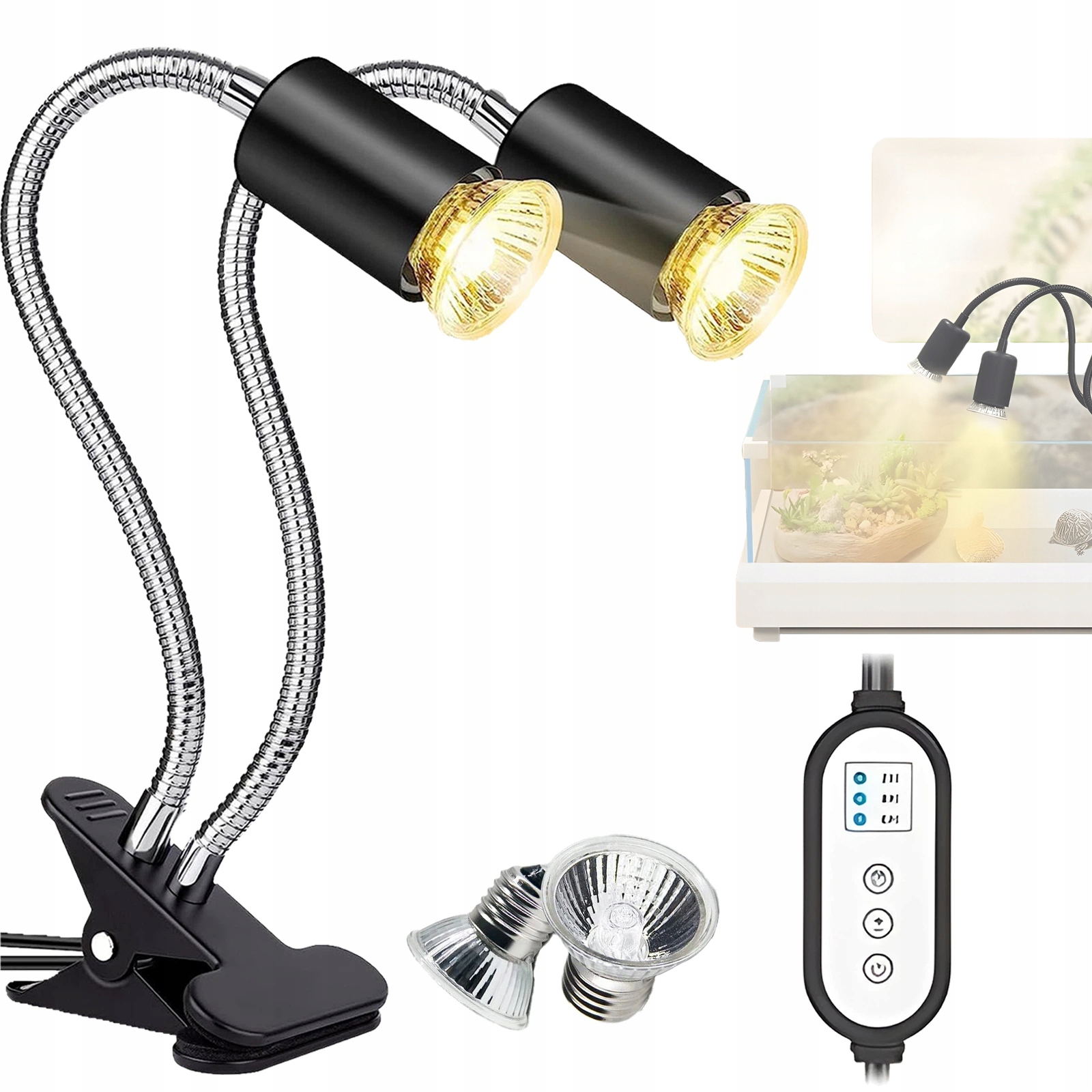 2 Topná Lampa Pro Plazy, Uva Uvb Topná Lampa E27 Se 2 Žárovkami a dálkovým ovládáním