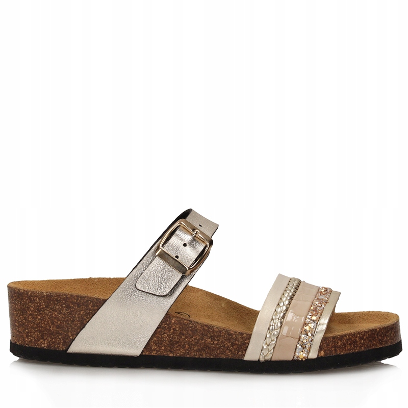 Komfortní béžové zlato Nazouváky Toscanio Cj 2453 koturn 4 cm 38