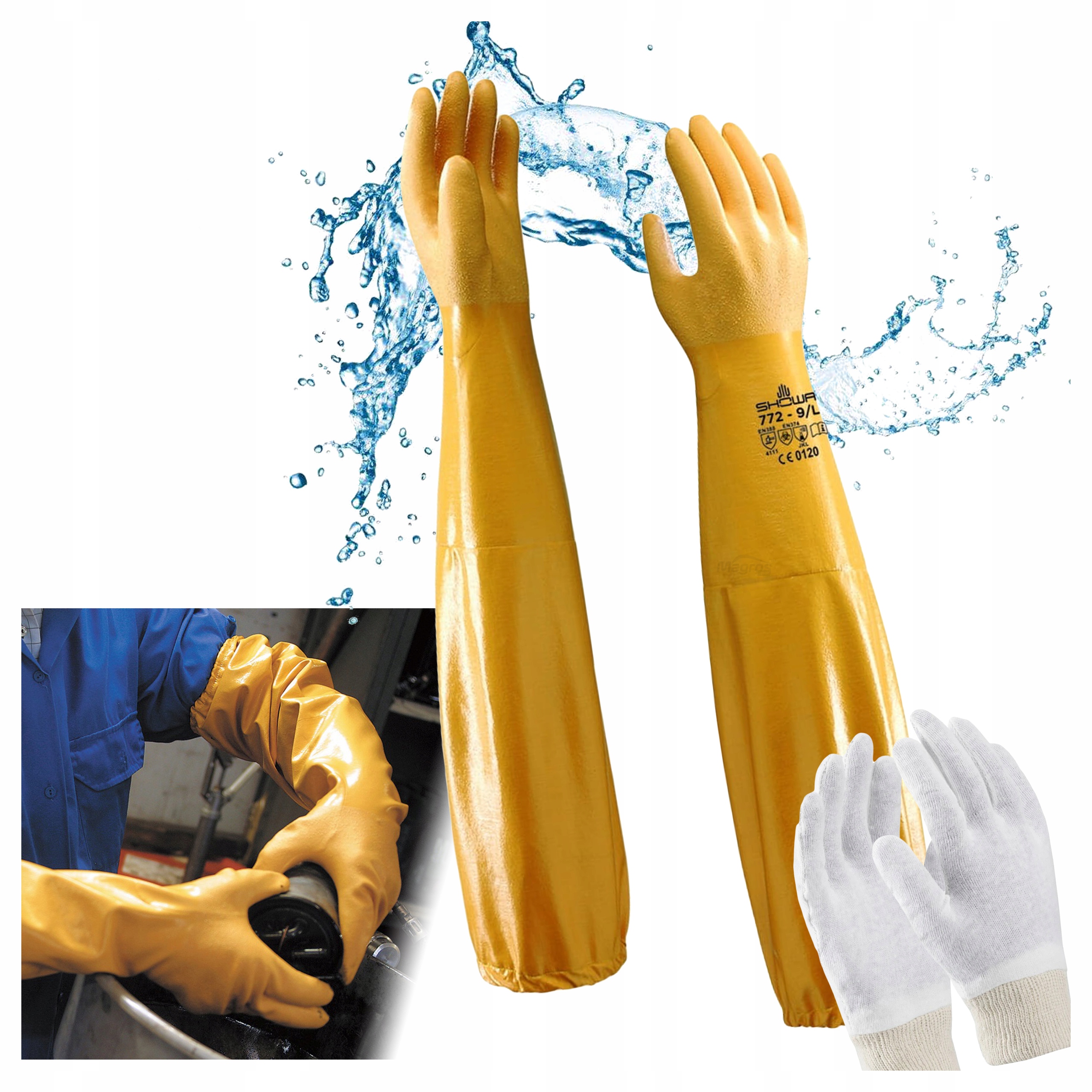 Rękawice Chemoodporne Ochronne Chemiczne Wodoodporne Długie 65cm Showa 772