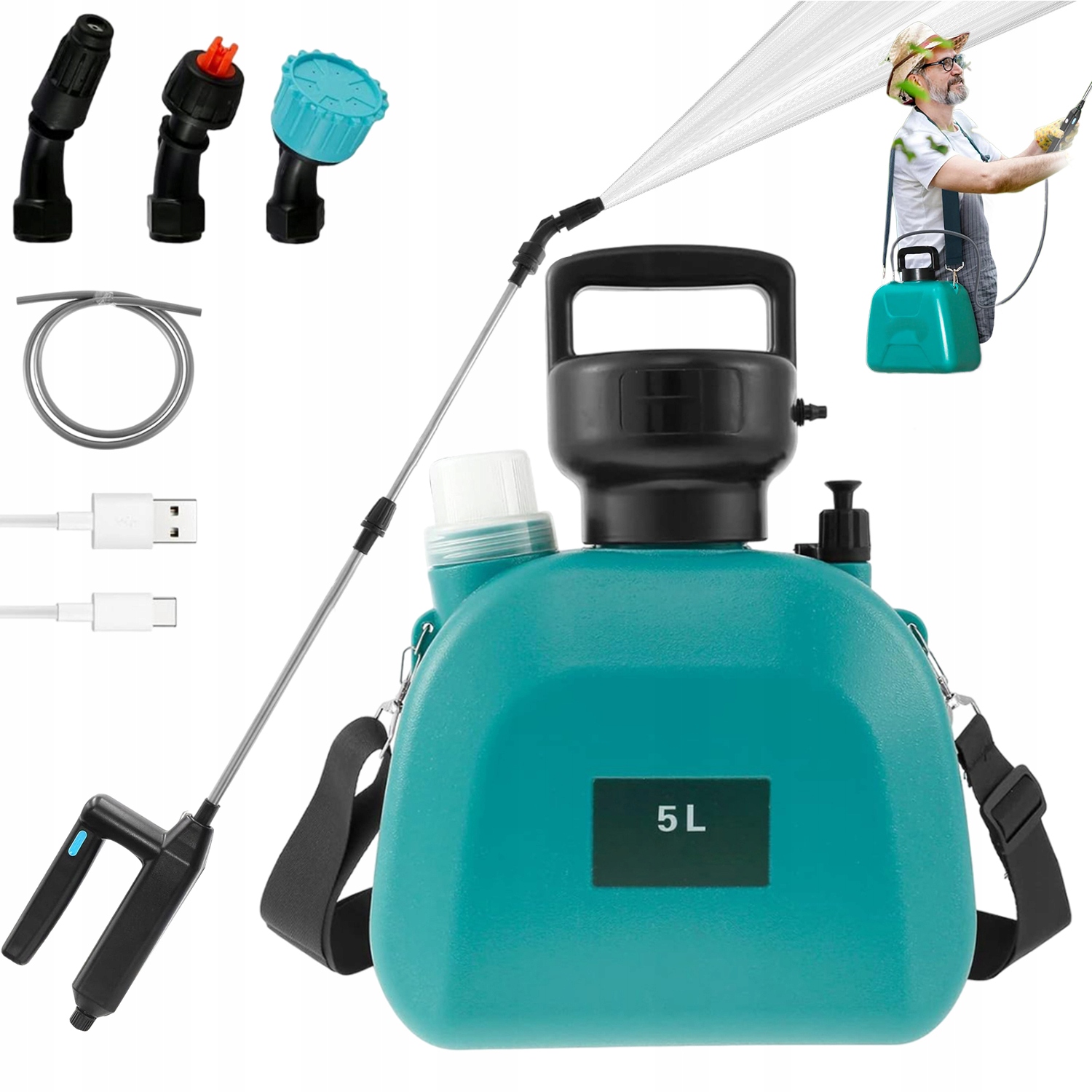 Elektrický Tlakový Postřikovač 5 L Pro Zavlažování Trávníku S Tryskami