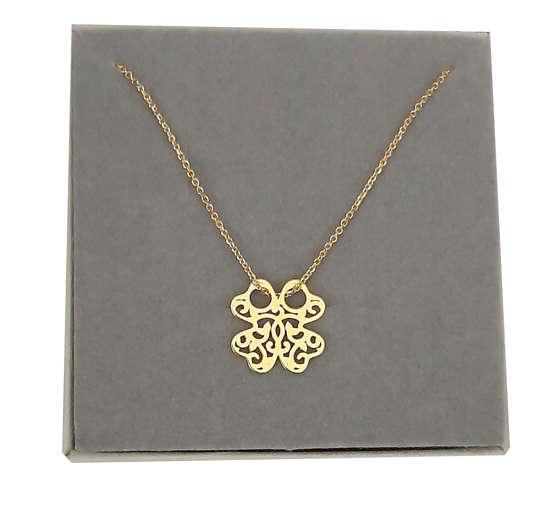 

Naszyjnik złoty koniczynka ażurowa srebro 925