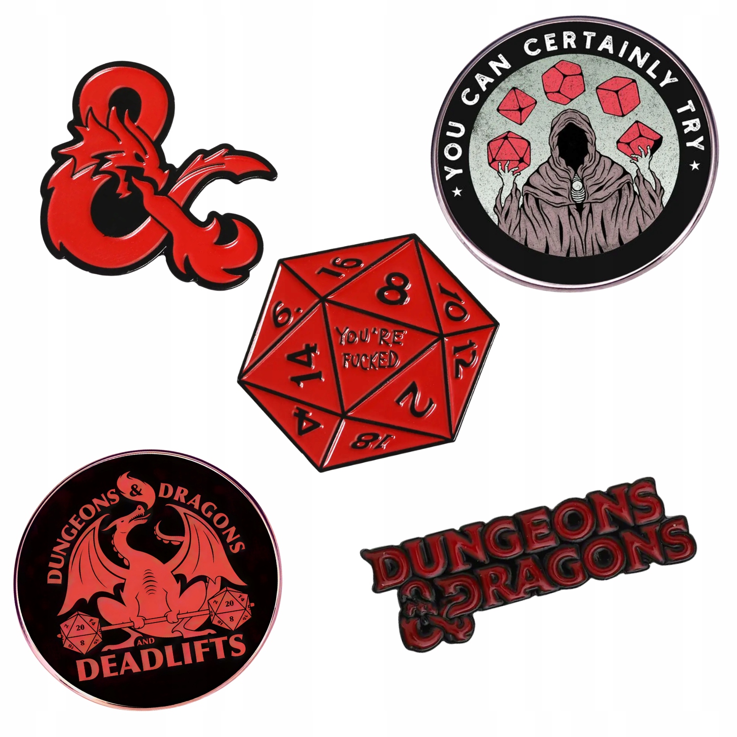 Zestaw 5 Metalowych Przypinek Dungeons & Dragons Dnd Rpg Pograjmy w Dnd!