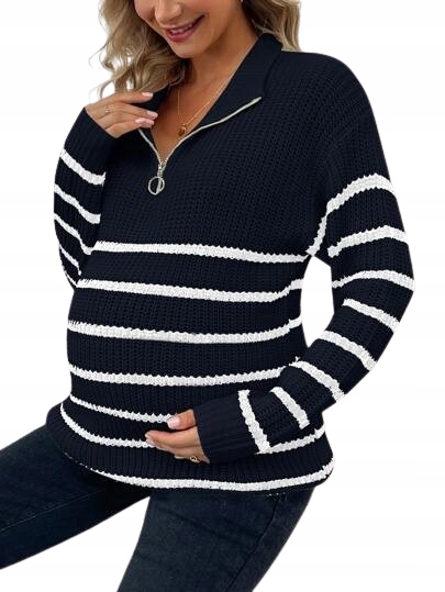 SHEIN SWETER W PASKI CIĄŻOWY GRANATOWY 38 ŁWJ