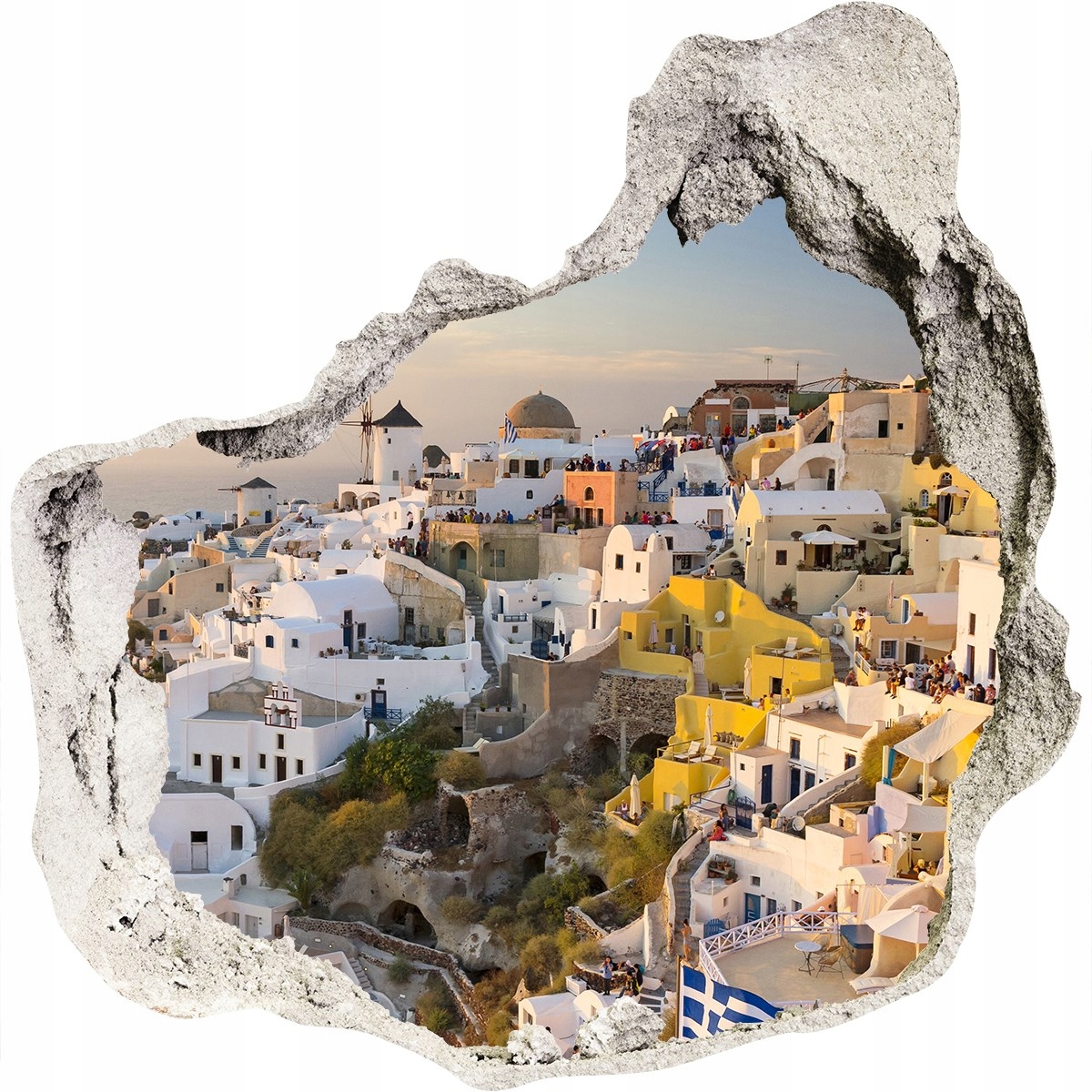 

Fototapeta dziura na ścianę 3d Santorini Grecja