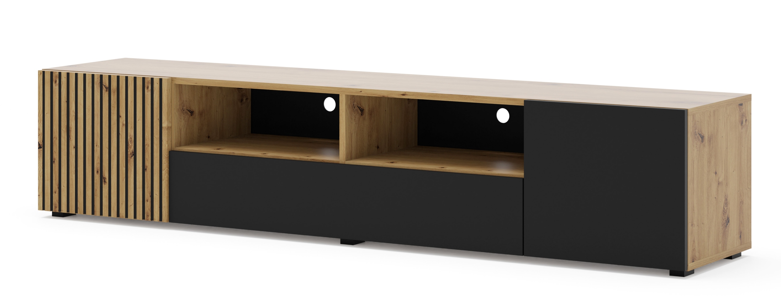 Szafka RTV Auris 200 cm dąb artisan / czarny mat
