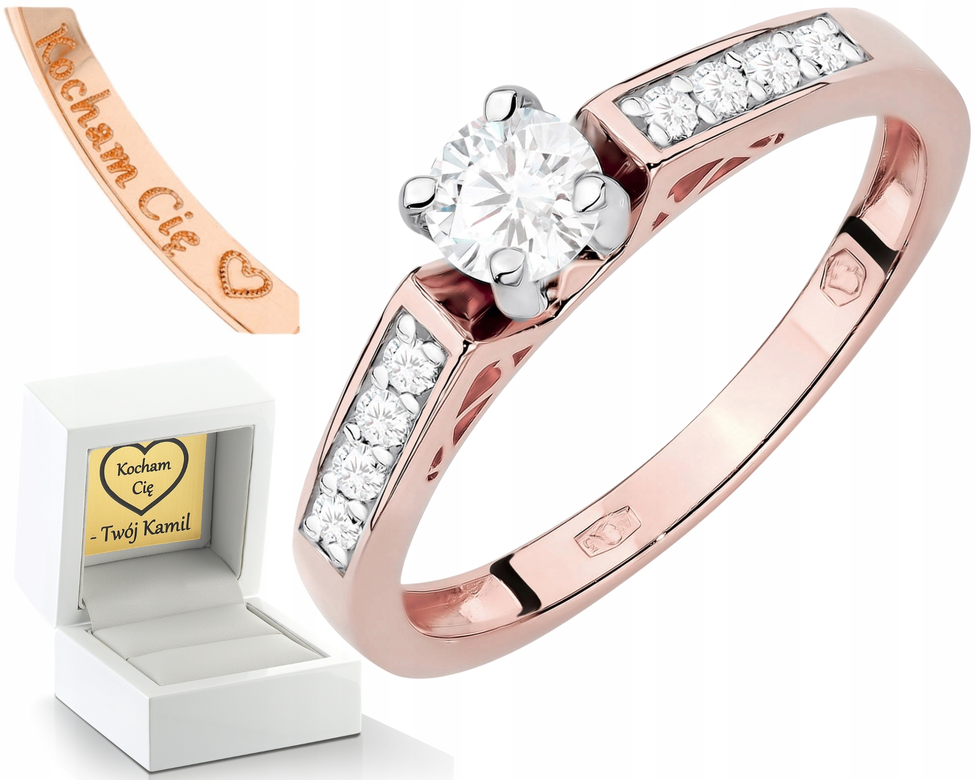 Moderní Prstýnek S Diamanty Lab Růžové Zlato 14K