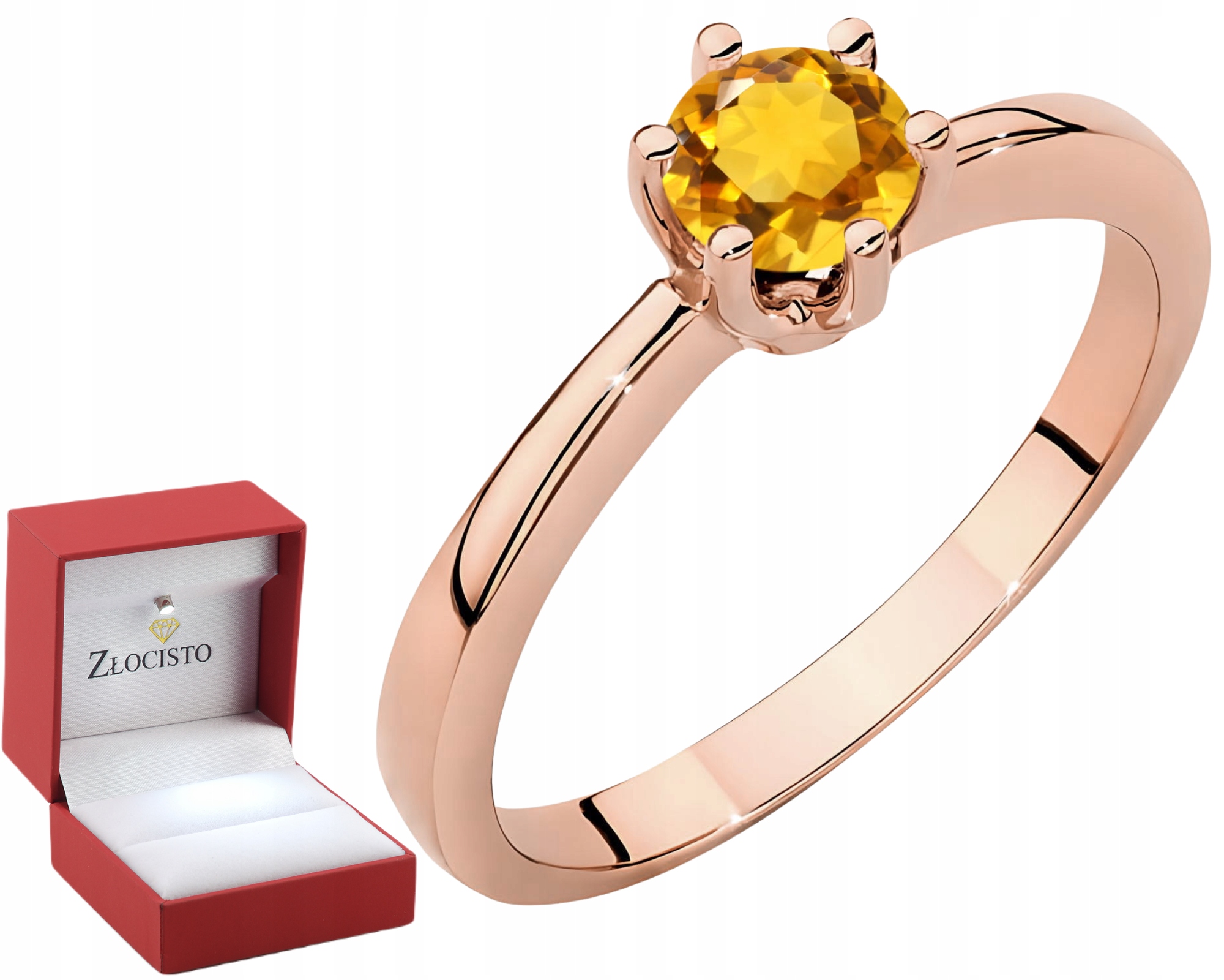 Růžové Zlato Prstýnek Přírodní Kámen Citron 585