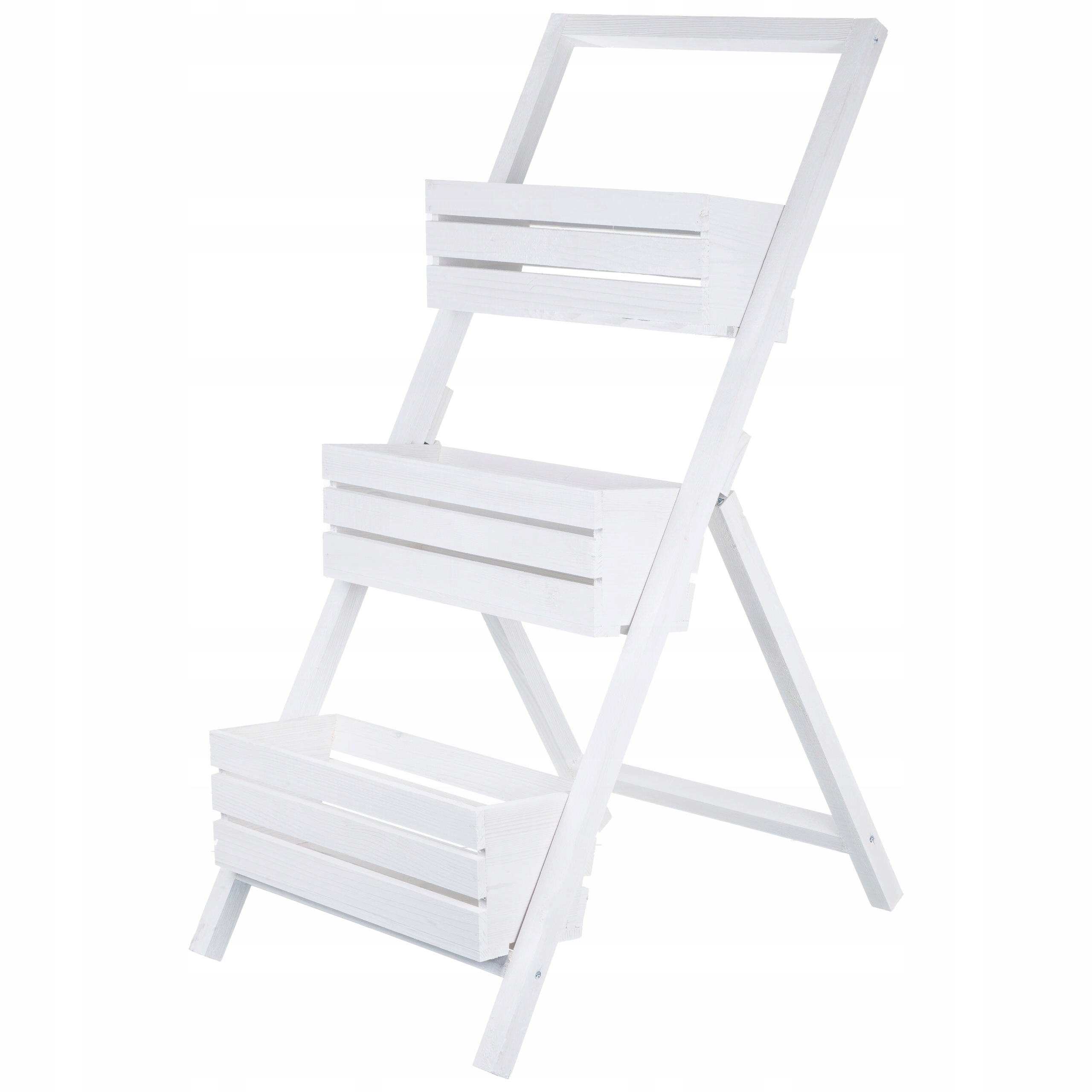 Kaskádový květináč Žebřík Stojan na květiny Bylinky Dřevěný Bílý