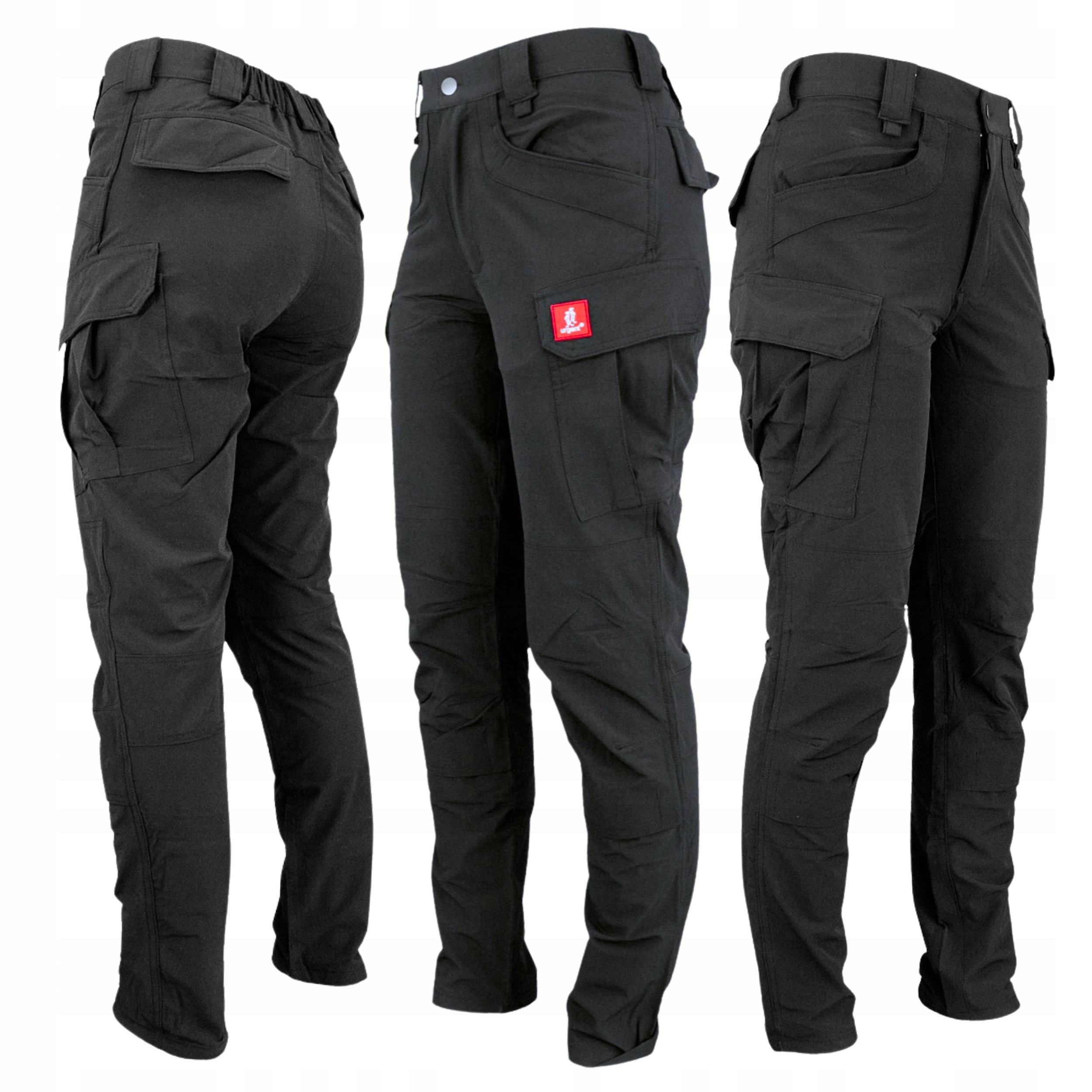 Spodnie męskie Bojówki robocze czarne Elastyczne Mocne dużo kieszeni Urgent