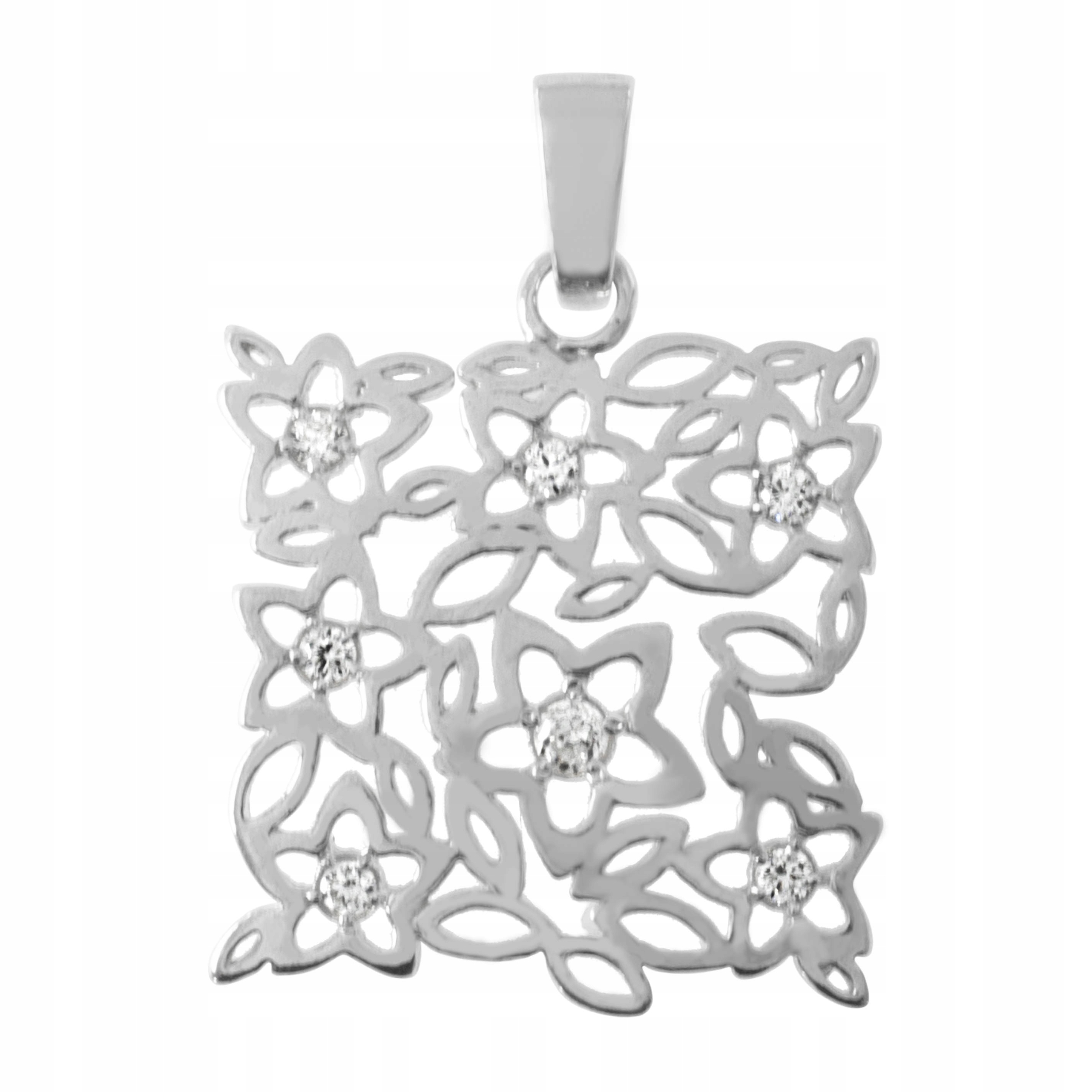 Stříbrný Přívěsek Čtverec Stříbro 925 Květy