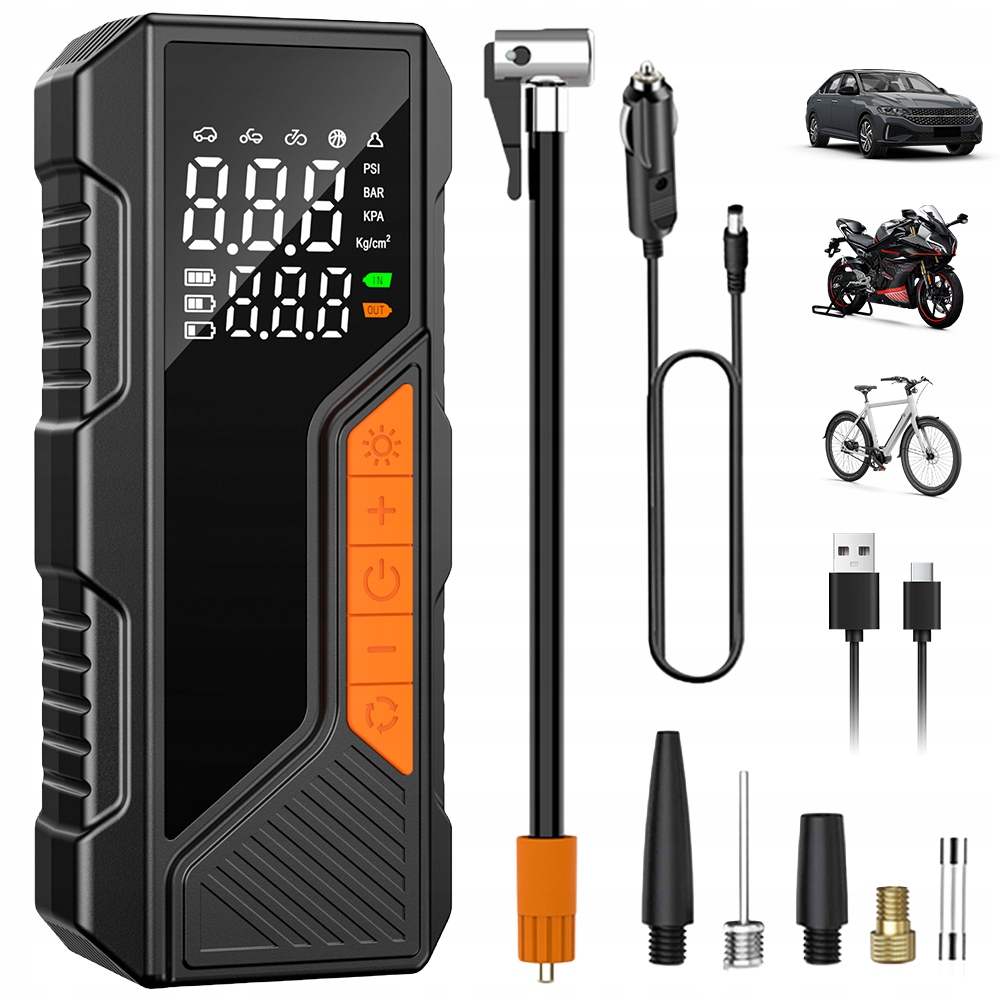 Elektryczna Pompa Powietrza LCD Kompresor Samochodowy Motocyklowy 150 Psi