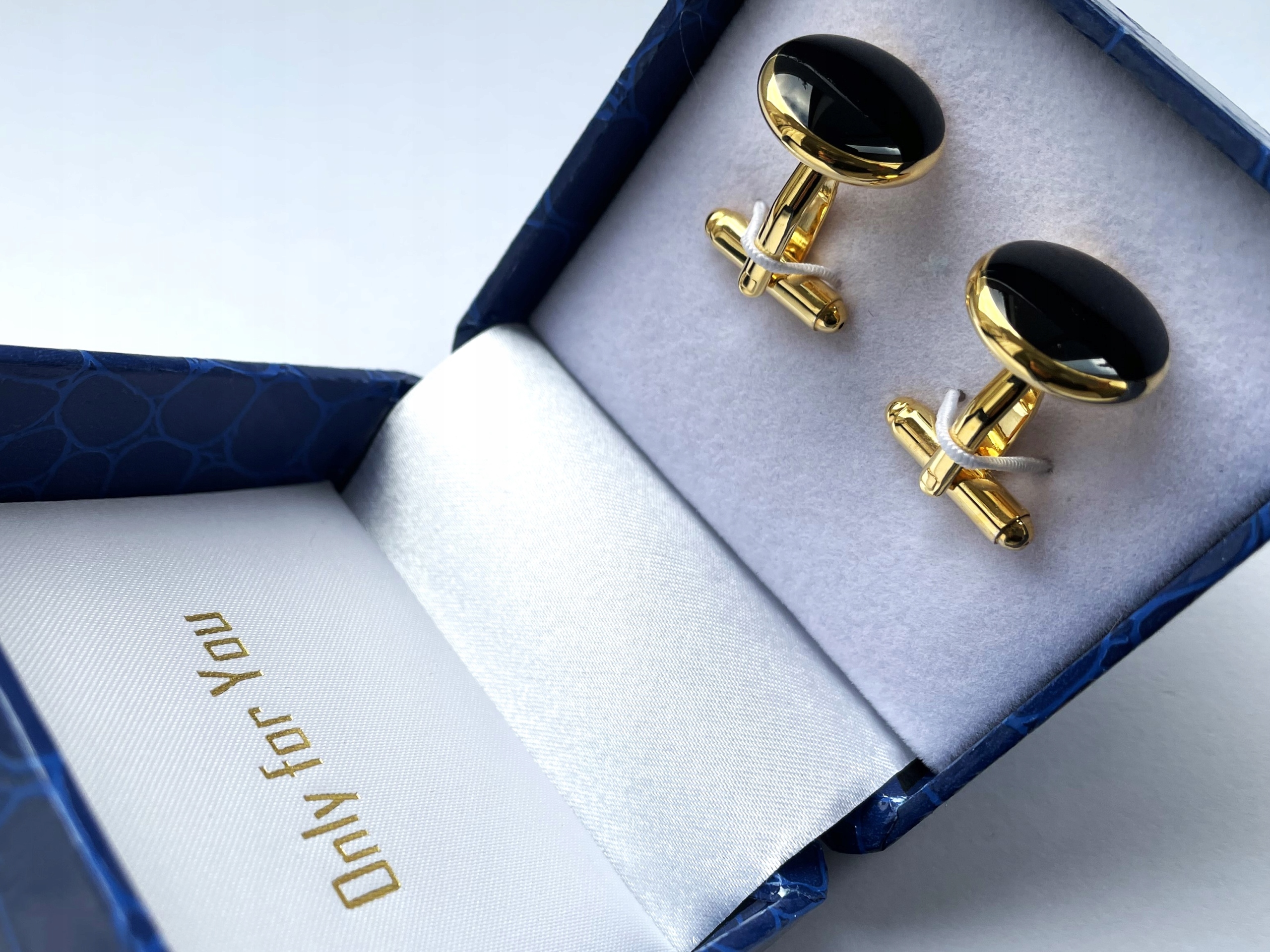 Zlaté Svatební manžetové knoflíčky Zlato Černá Onyx v krabičce