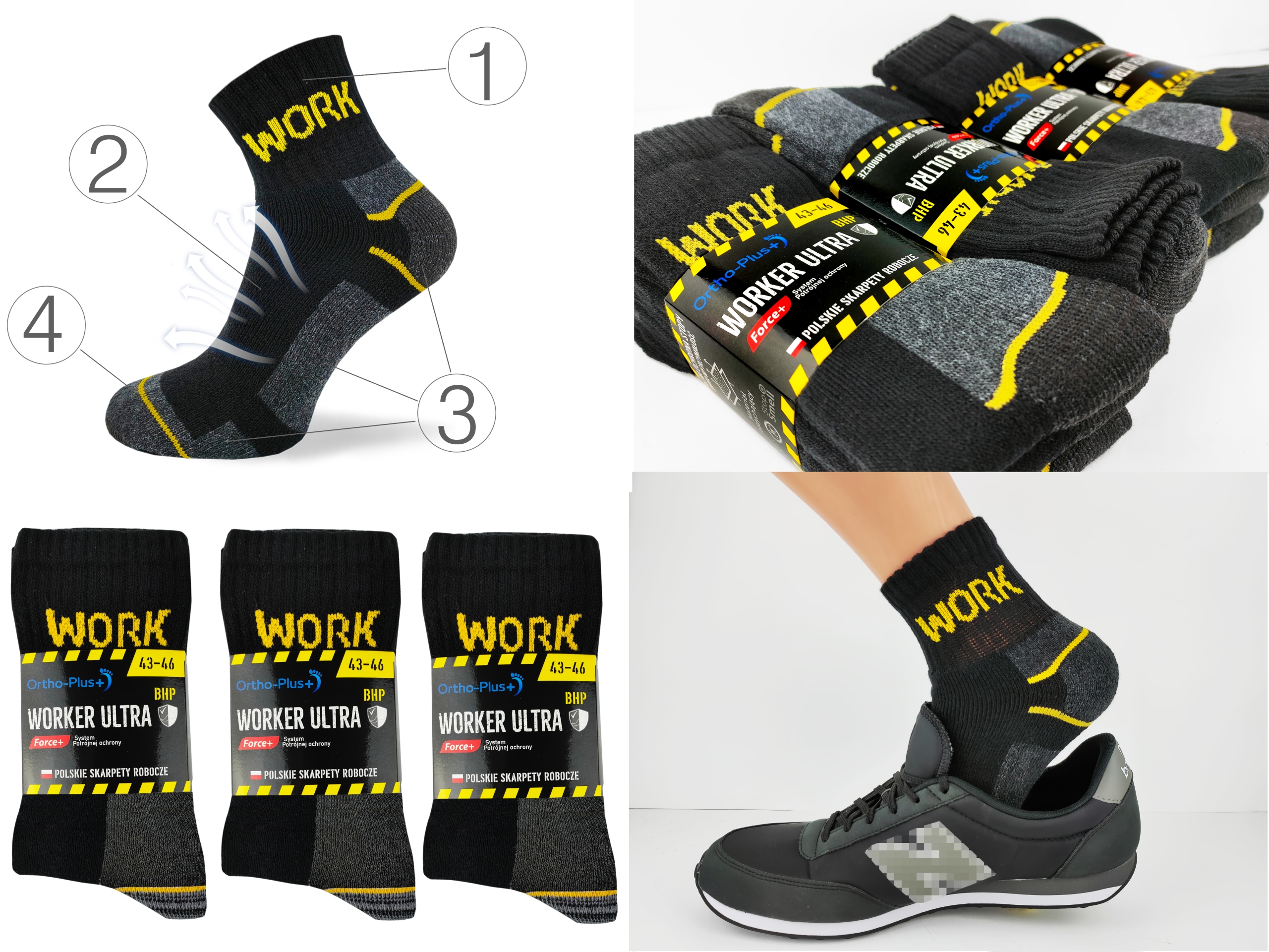9X Skarpety KRÓTKIE WORK ROBOCZE MEGA MOCNE POLSKA Rozmiar 43-46