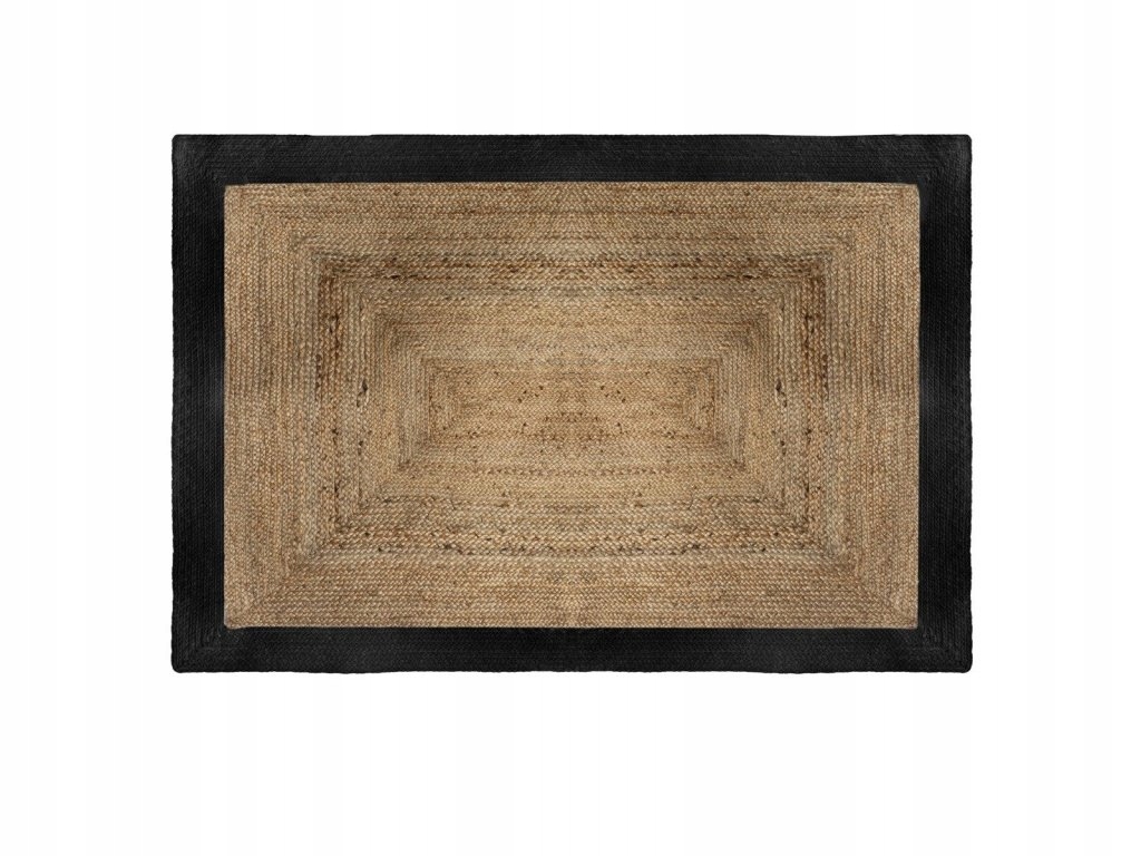 Jutový koberec, obdélníkový, 120 x 170 cm s černým rámem
