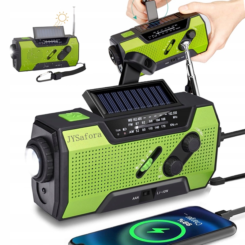 Radio Przenośne Solarne Korbka Alarm Dynamo Awaryjne Latarka Powerbank 3w1