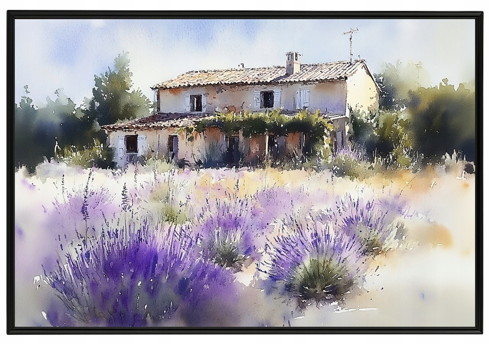 Plakát Rámeček Hliníkový Krajina Vesnice Francie Dům Vila Zahrada Levandule 60x40