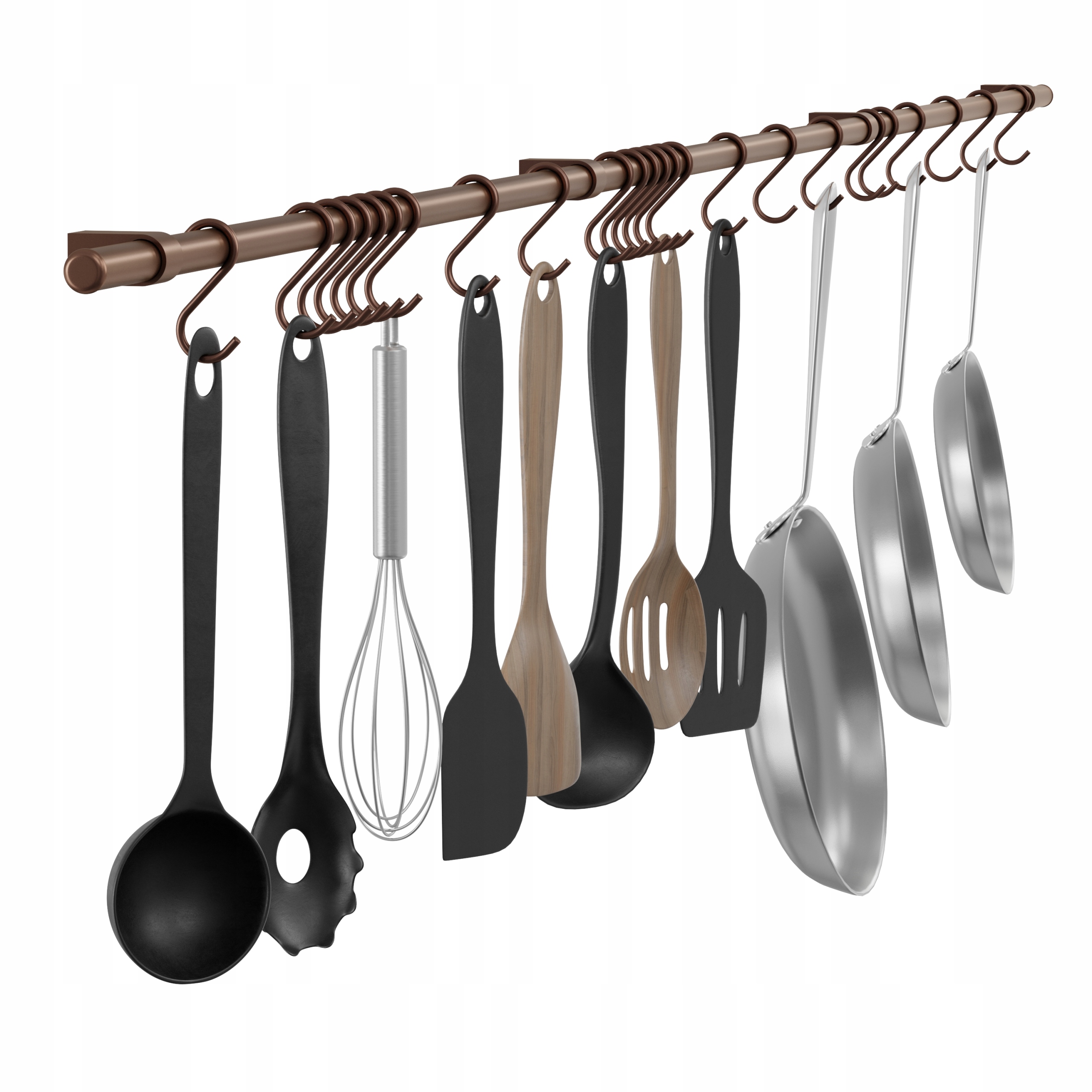 Kuchyňský Reling Věšák Na Zeď S Háčky 200 cm Měděný Twist