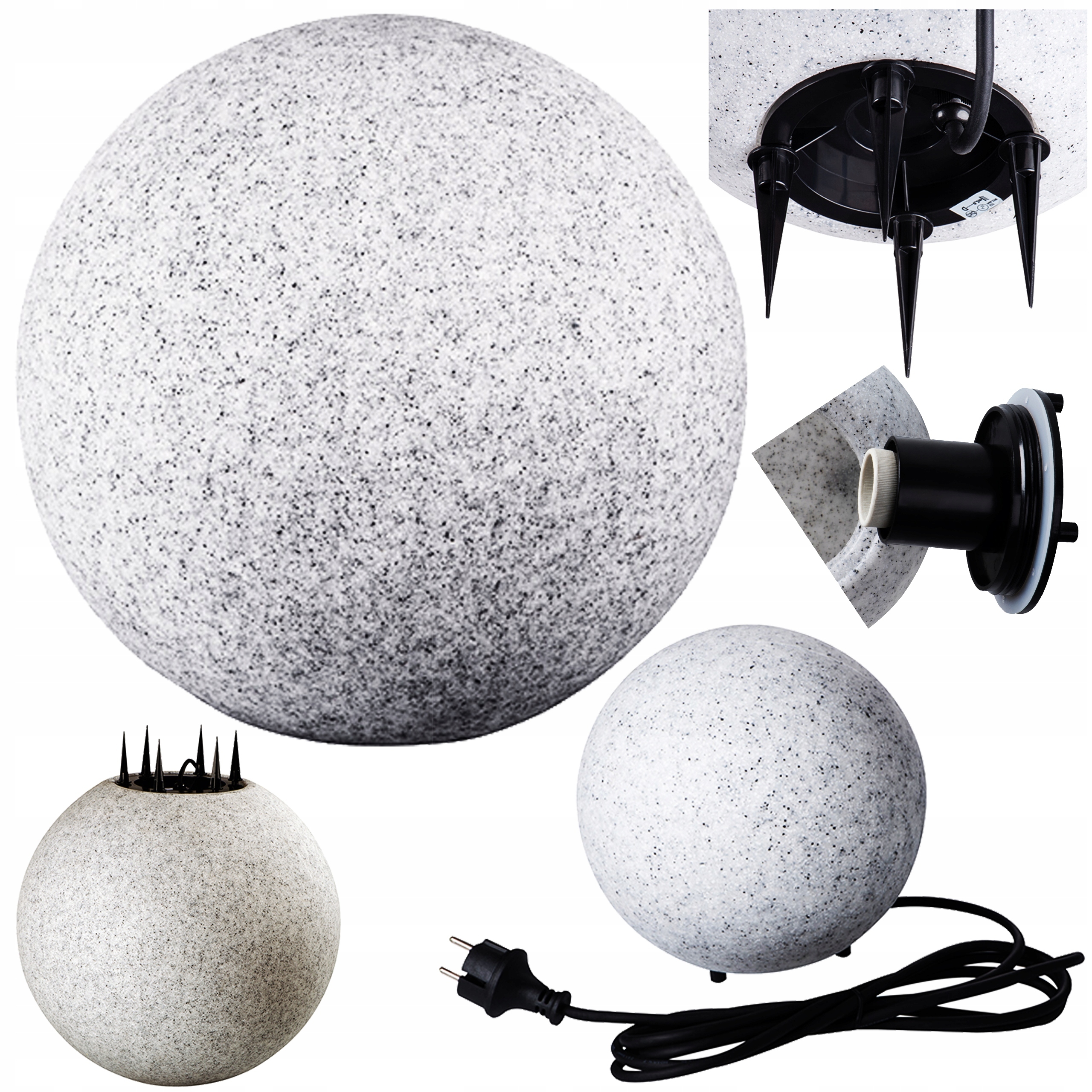 Lampa záhradná guľová Stono 1xE27, fi.585 žula ako kameň svetlosivá