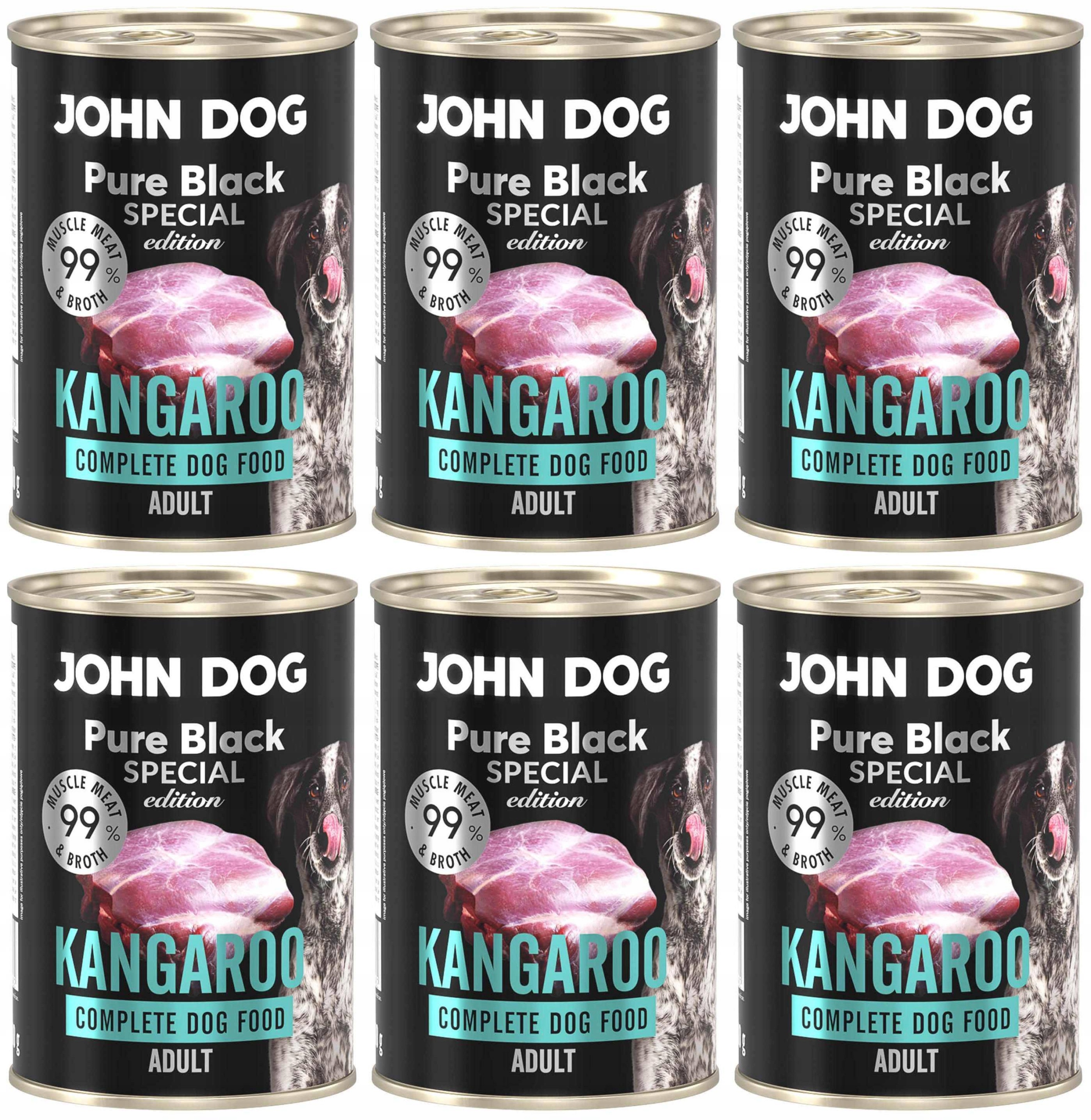 Levně John Dog Pure Black Speciální Edice Kangaroo 6 konzerv 400 g