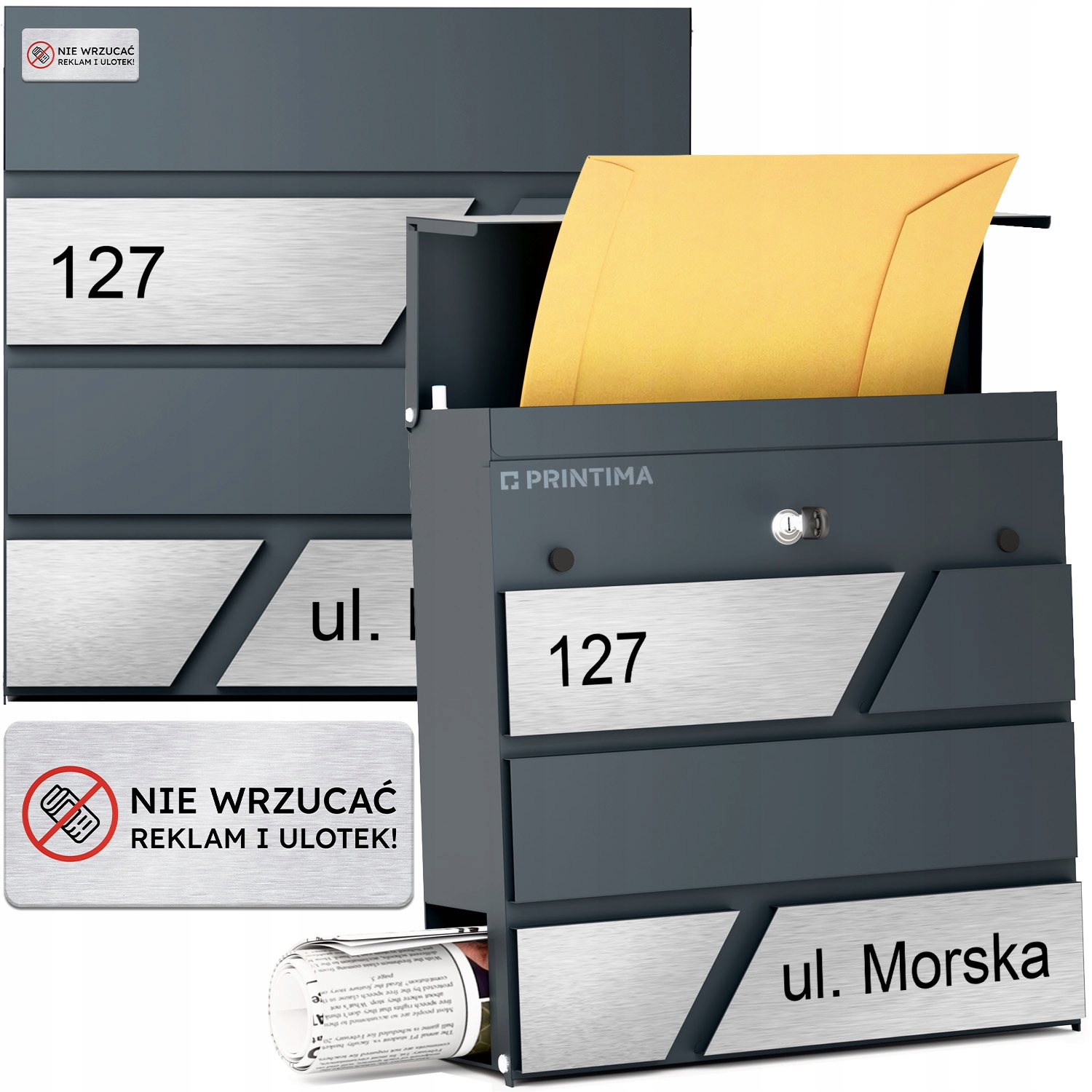 Velká Poštovní Schránka s číslem domu Antracit schránka na dopis číslo domu