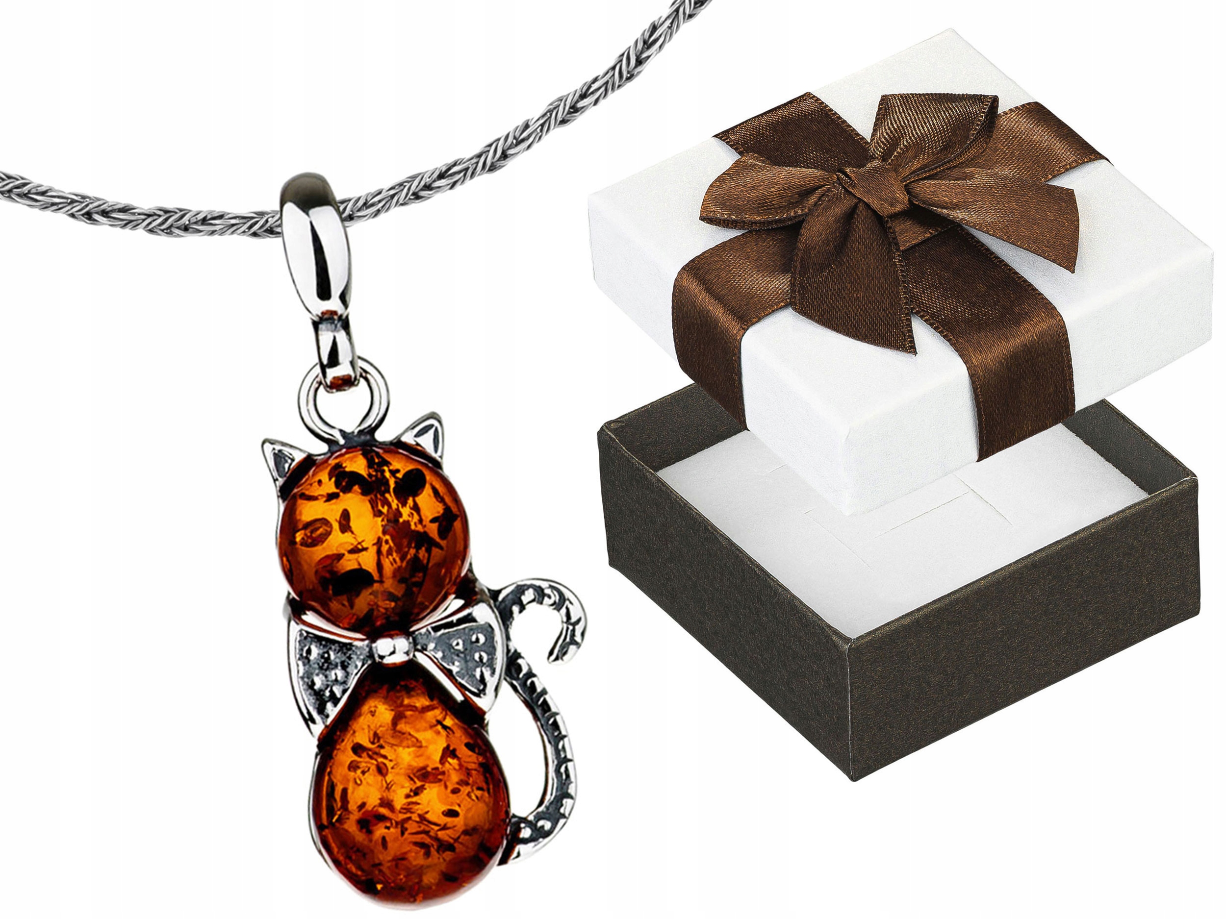 Krátký stříbrný oxidovaný dámský náhrdelník Kočka s jantarem Koťátko Choker 32