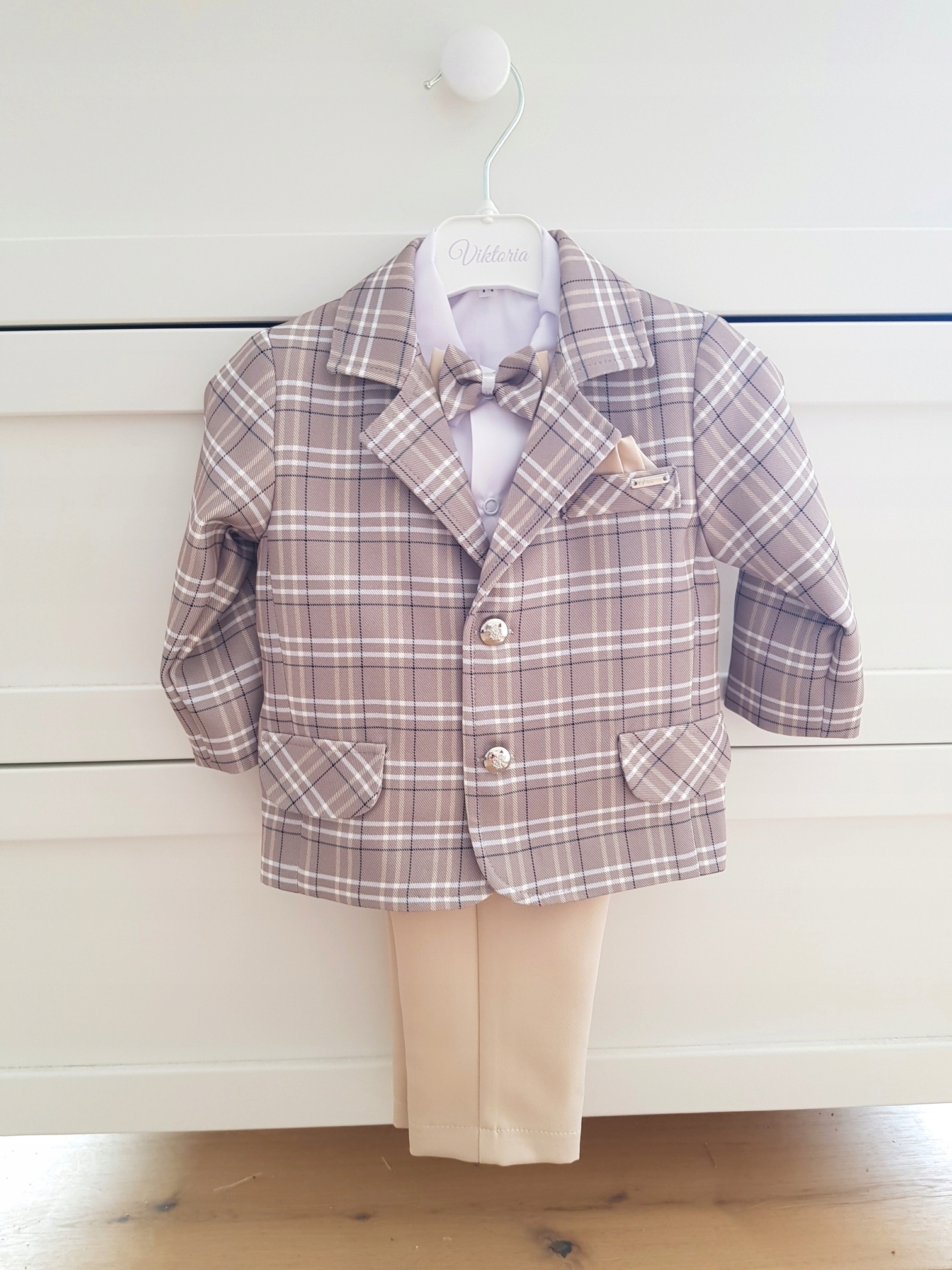 Beżowy garnitur rozmiar 86 chrzest wesele roczek Marka Inna marka