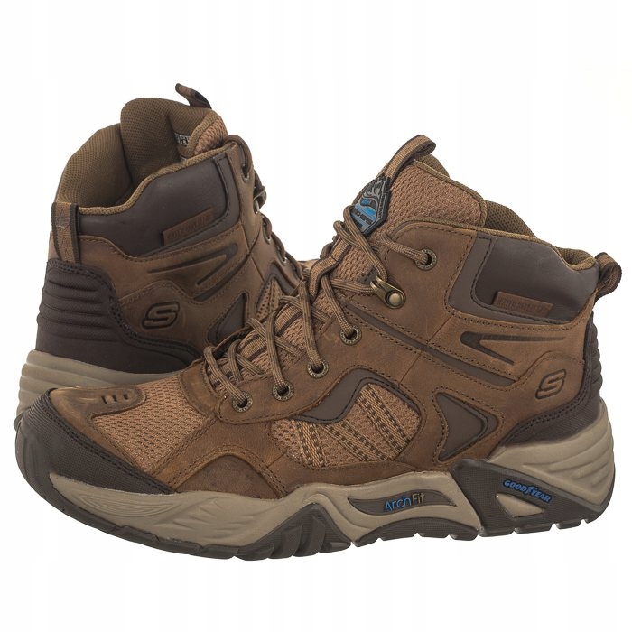 Pánské kožené trekové boty Skechers Arch Fit Hnědé