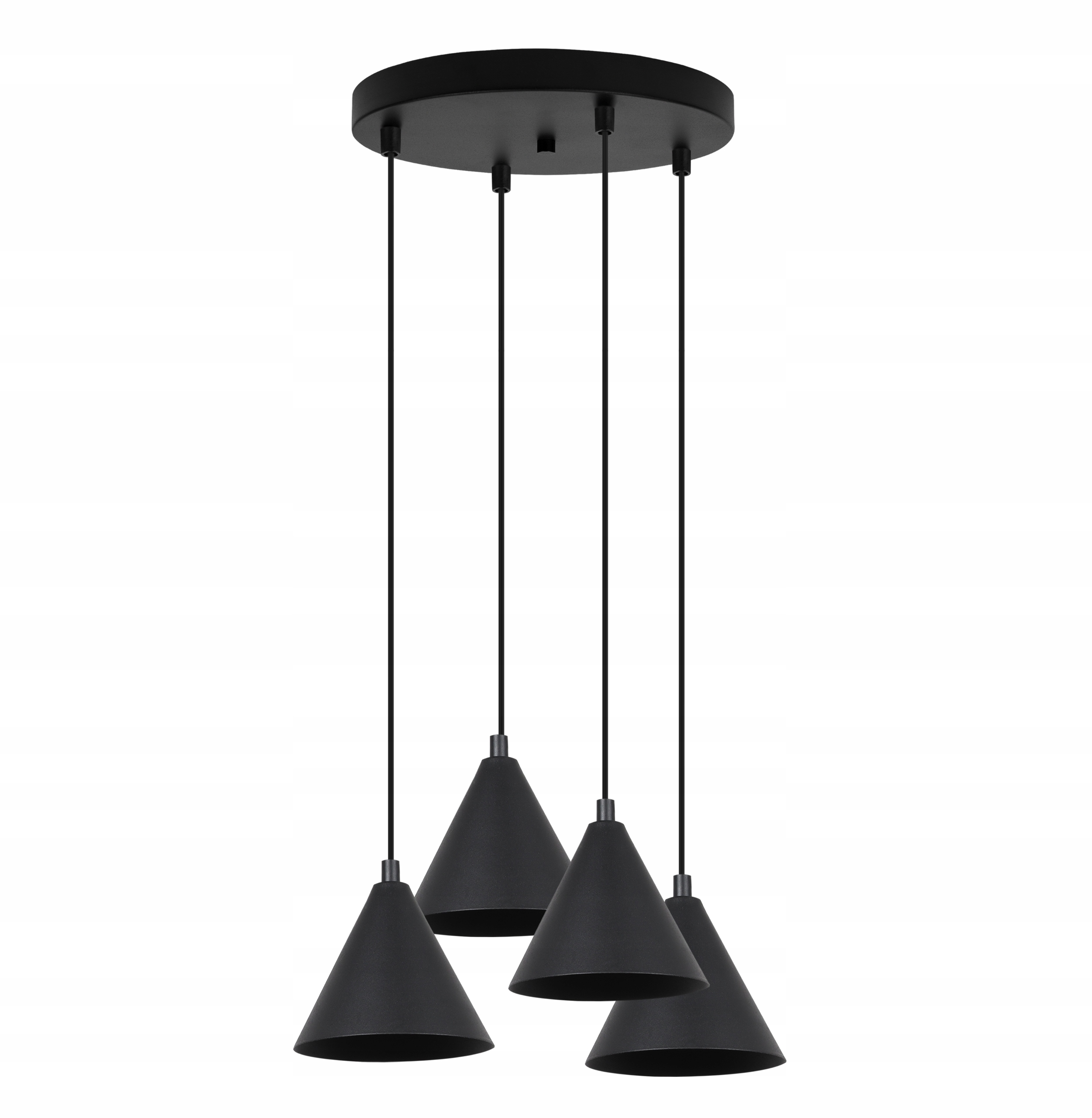 Stropná Závesná Lampa Luster Moderná Soho Čierny Kužeľ 4 Tienidlá E14