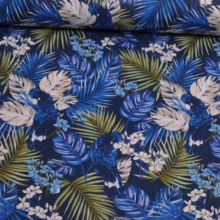 Tkanina bawełna 100% papugi i liście palmy Kod producenta 1