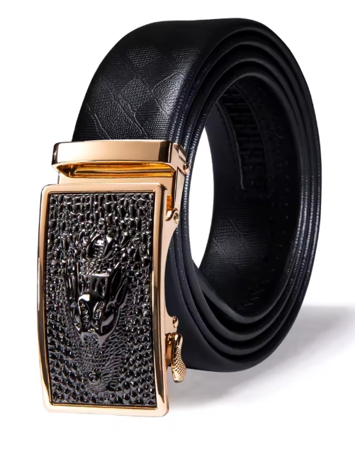 Luxusní Černý Pánský Kožený Opasek Automatická Hlava Krokodýla 115 CM